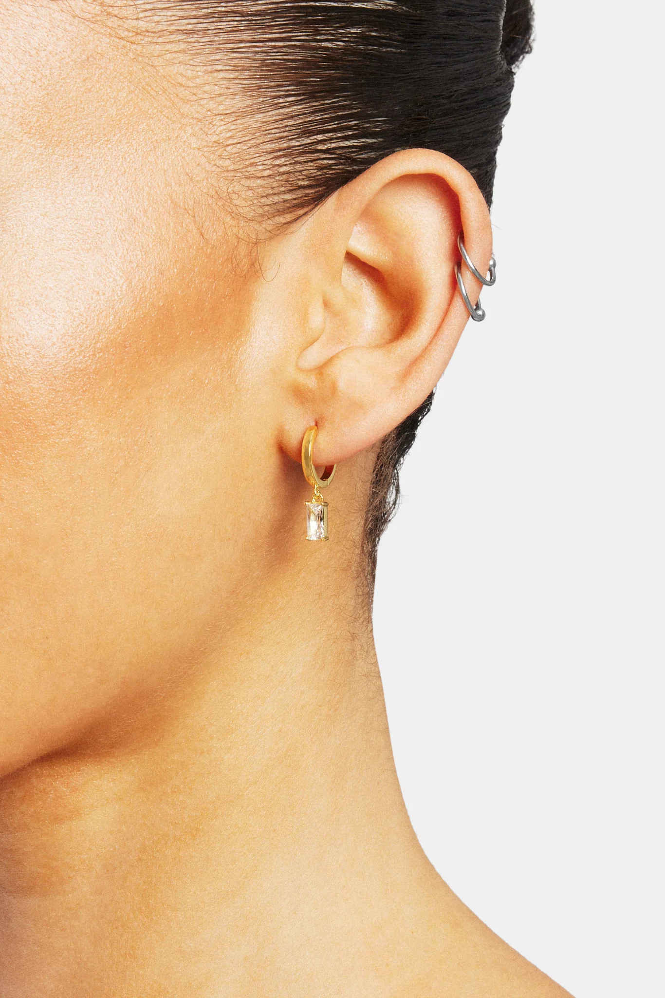 Iced Clear Gemstone Huggie Earrings - Image 2