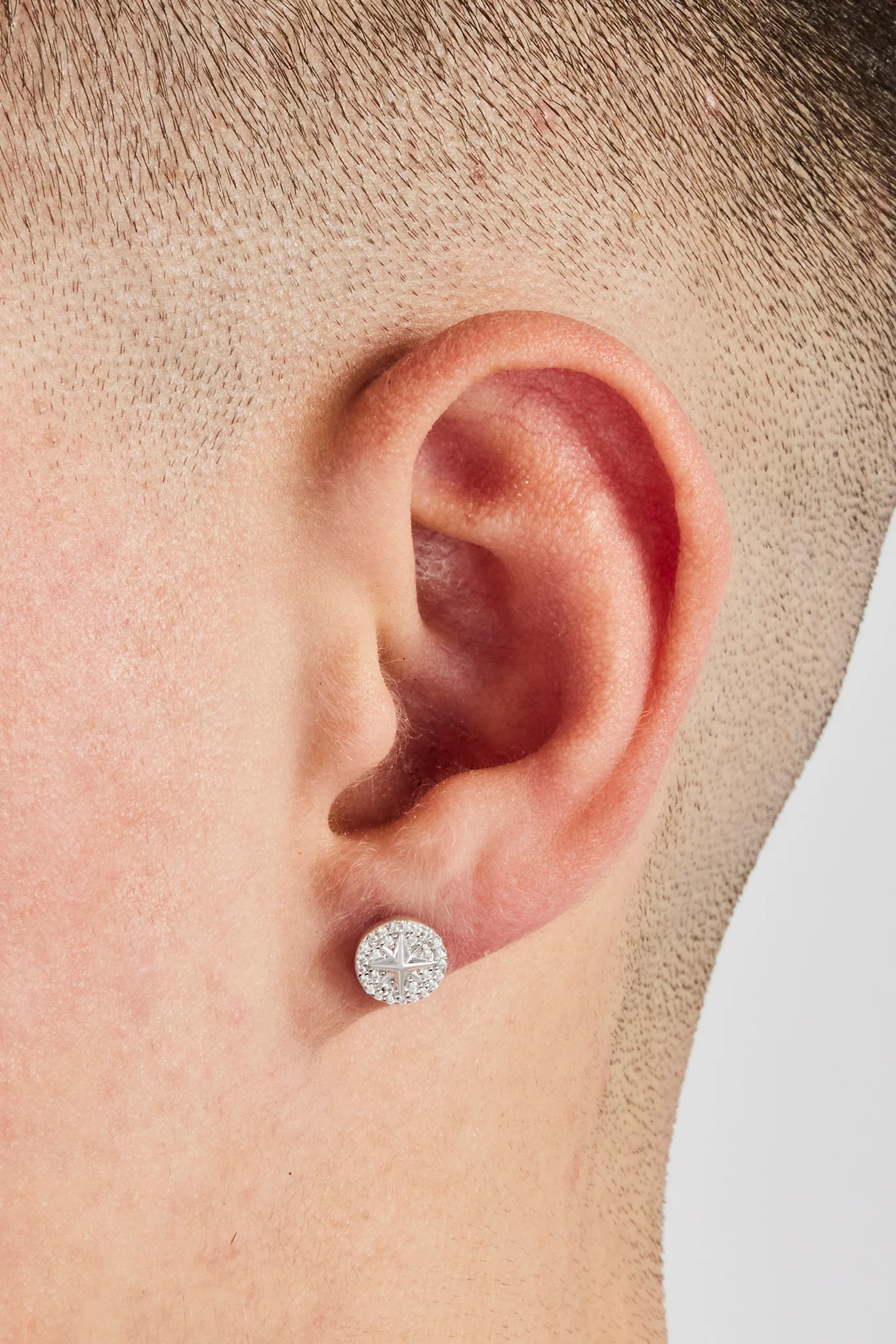 Iced Compass Stud Earrings - 8mm - Image 2