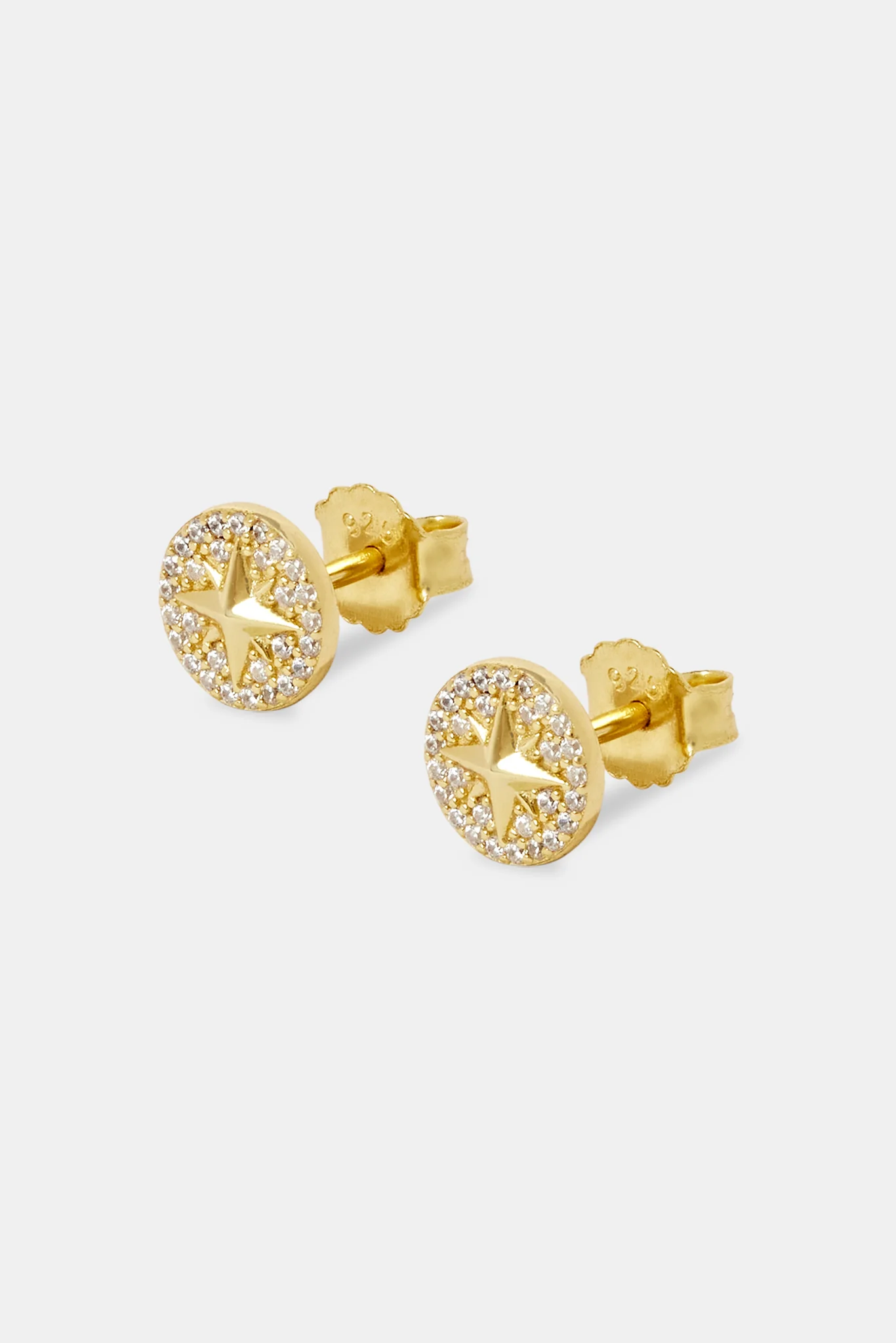 Iced Compass Stud Earrings - 8mm - Gold