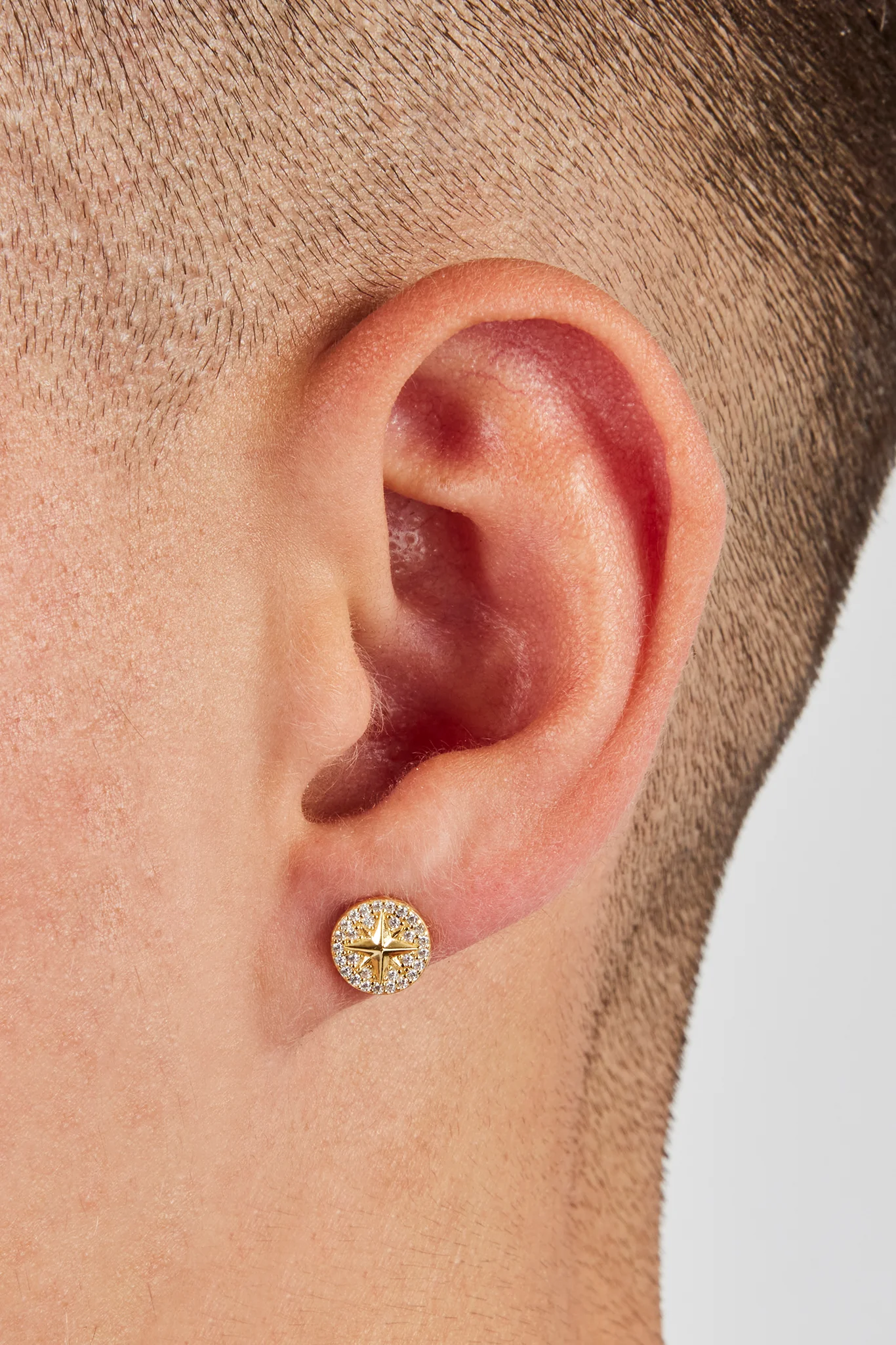Iced Compass Stud Earrings - 8mm - Gold - Image 2
