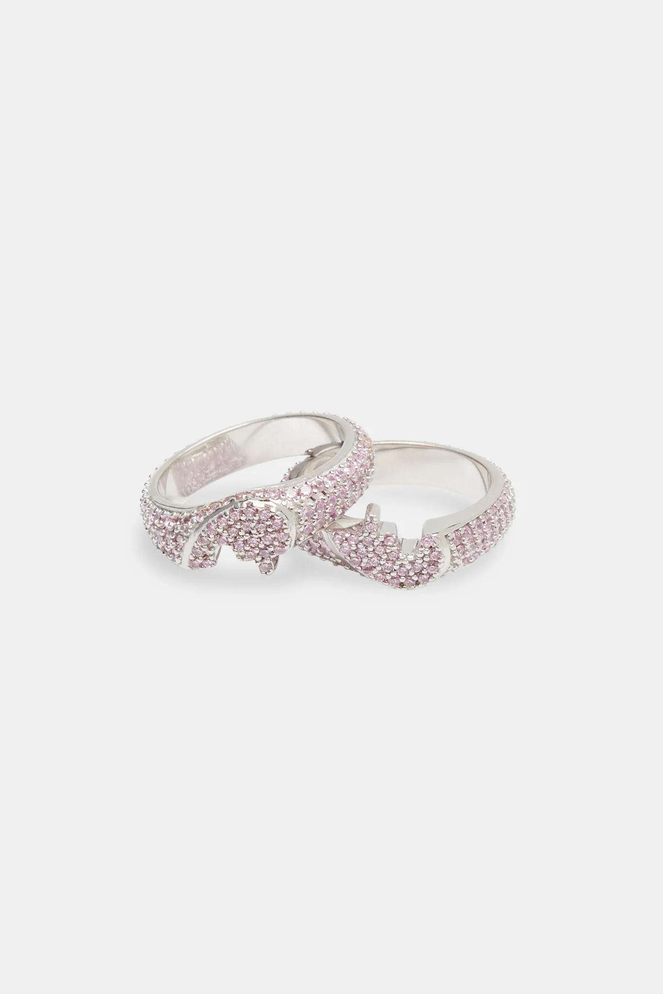 Iced Connecting Heart Ring - Pink - Image 3