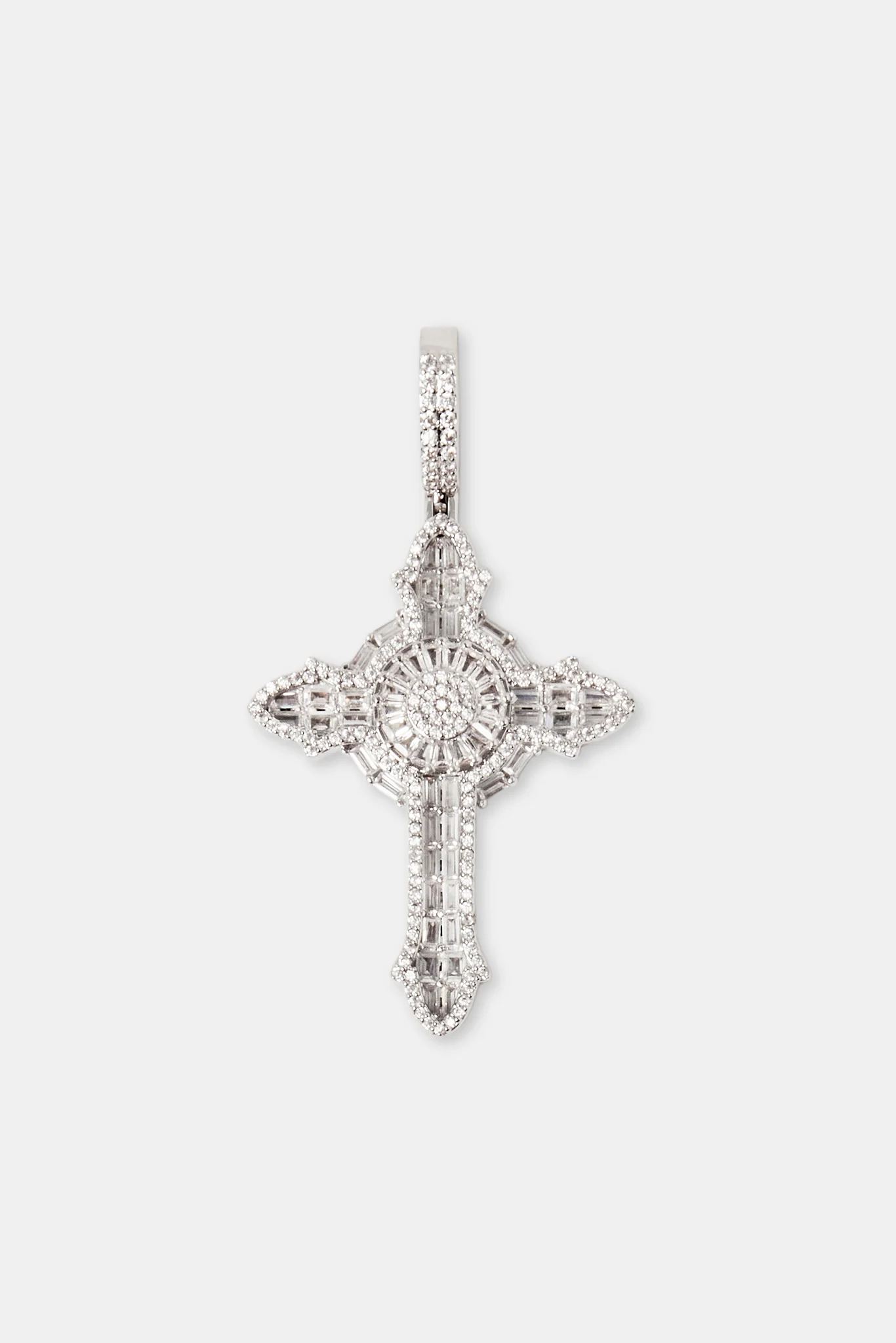 Iced Cross Baguette Pendant & 5mm Tennis Chain - White - Image 5