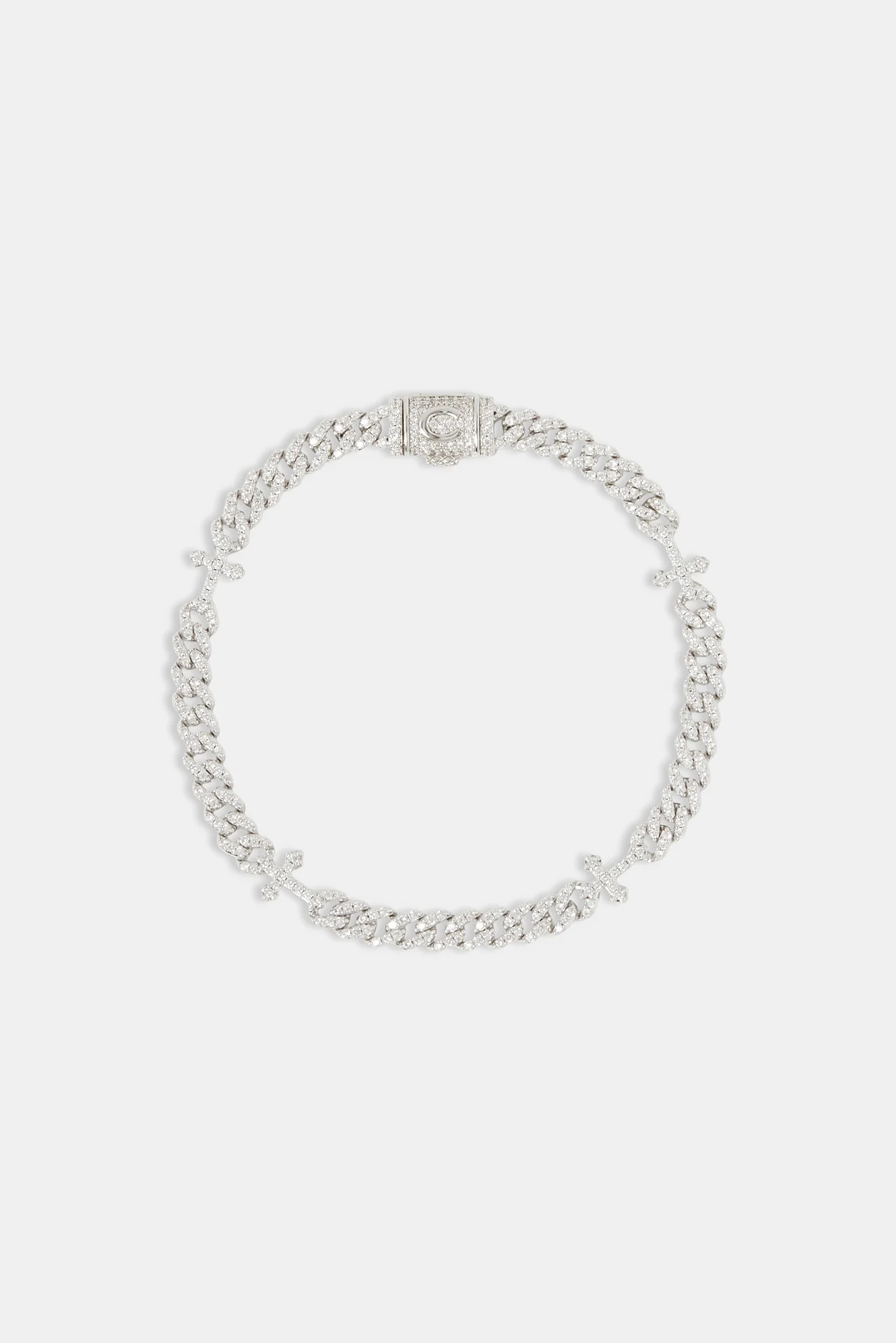 Iced Cross Cuban Bracelet - 5mm - White - Image 2