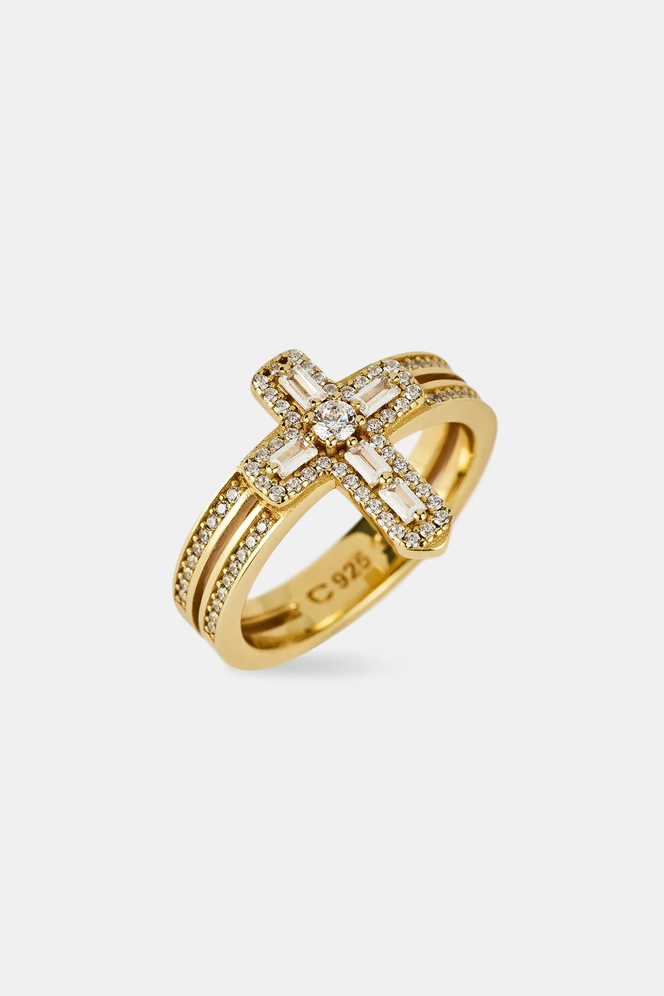 Iced Cross Double Row Ring - 15mm - Gold - Image 2