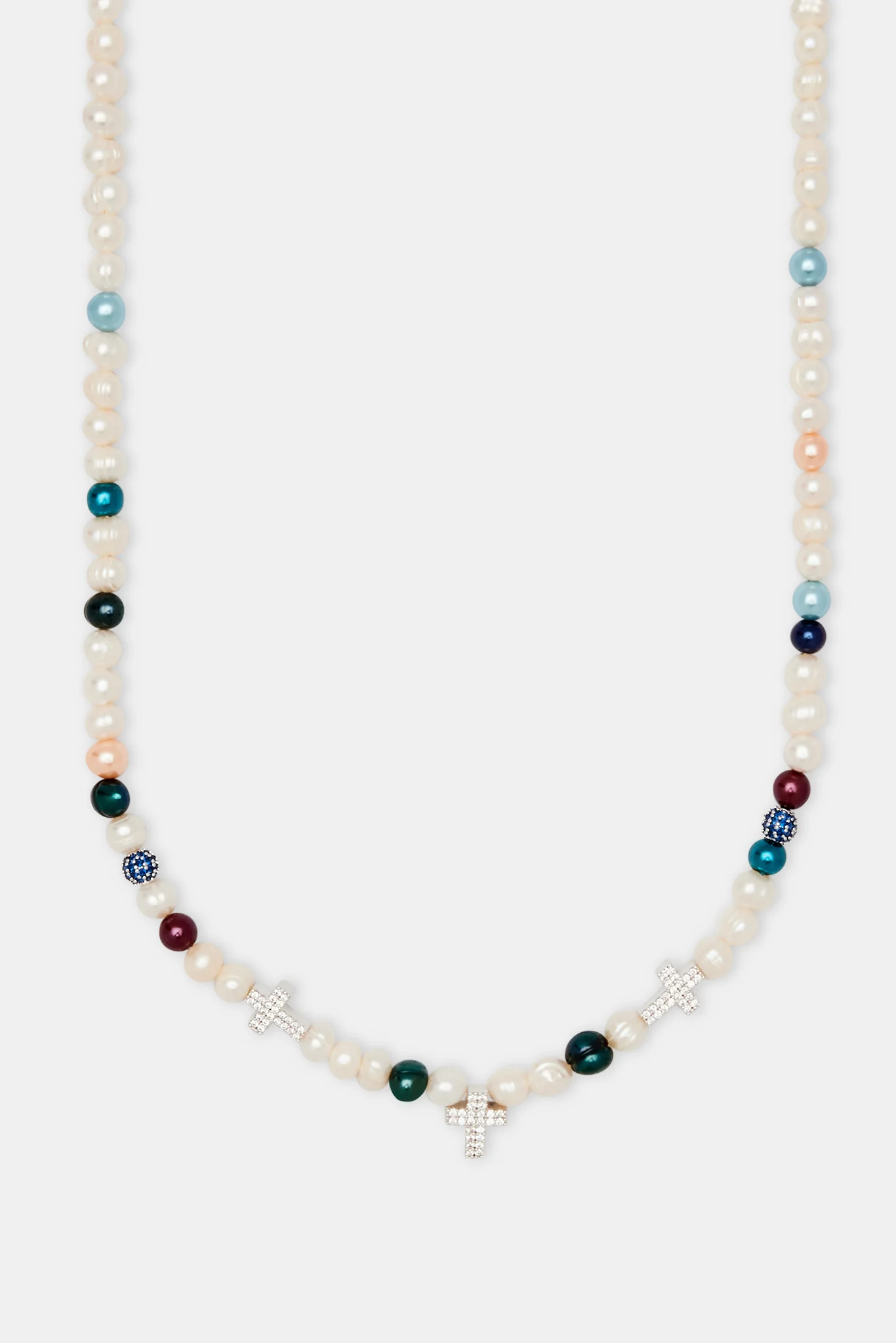 Iced Cross Freshwater Pearl Bead Necklace - Image 2