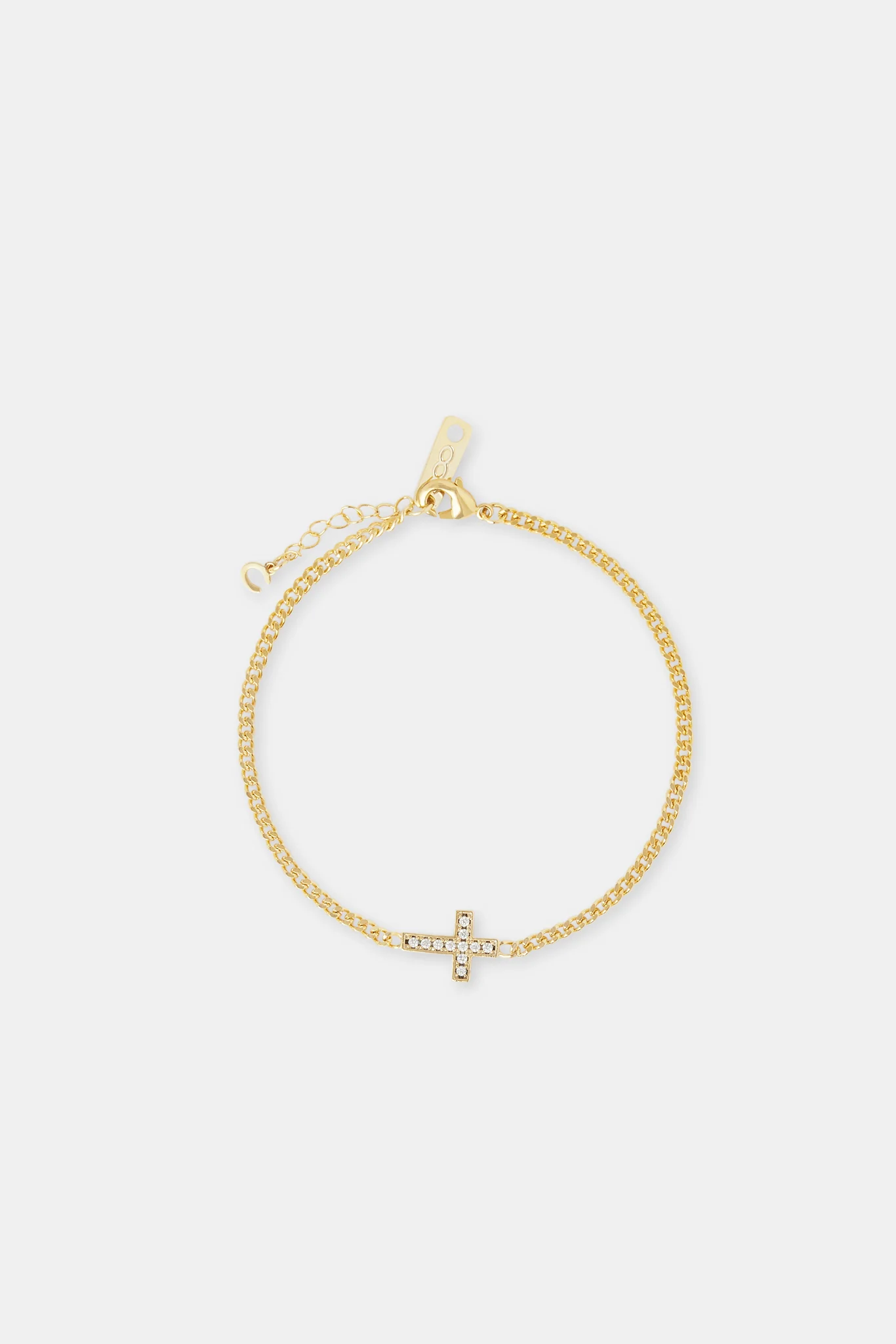 Iced Cross Motif Cuban Bracelet - 5mm - Gold - Image 2