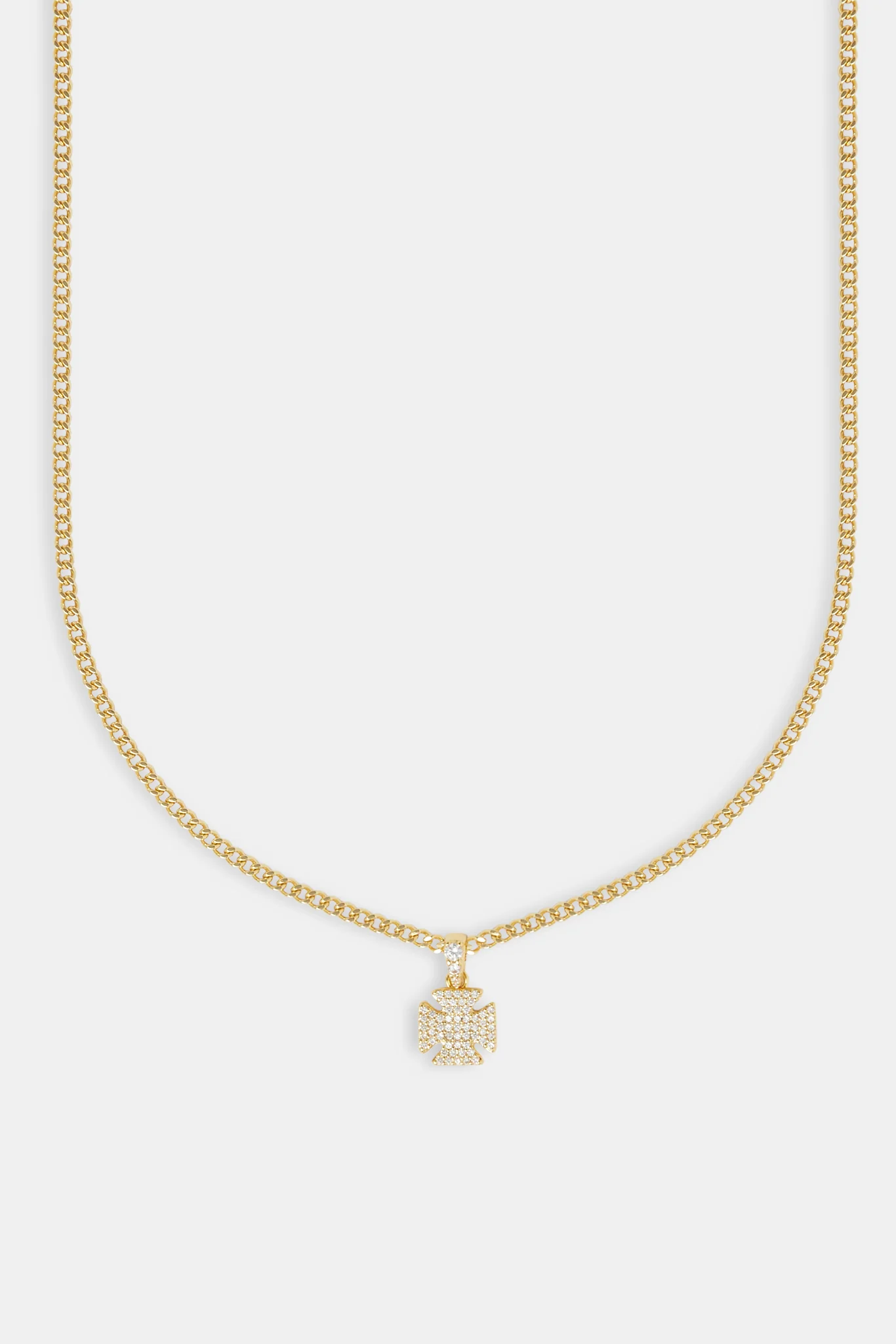 Iced Cross Motif Cuban Necklace - 10mm - Gold - Image 2