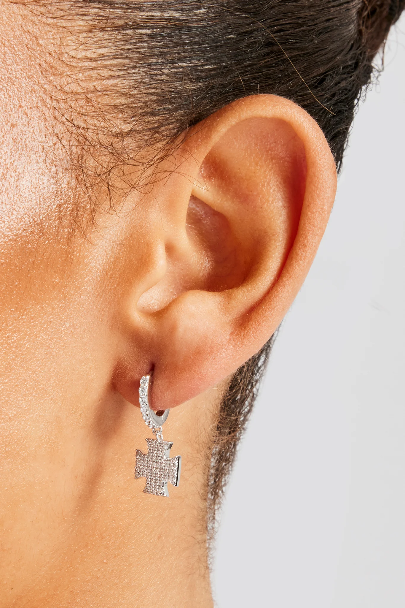 Iced Cross Motif Drop Earrings - Image 2