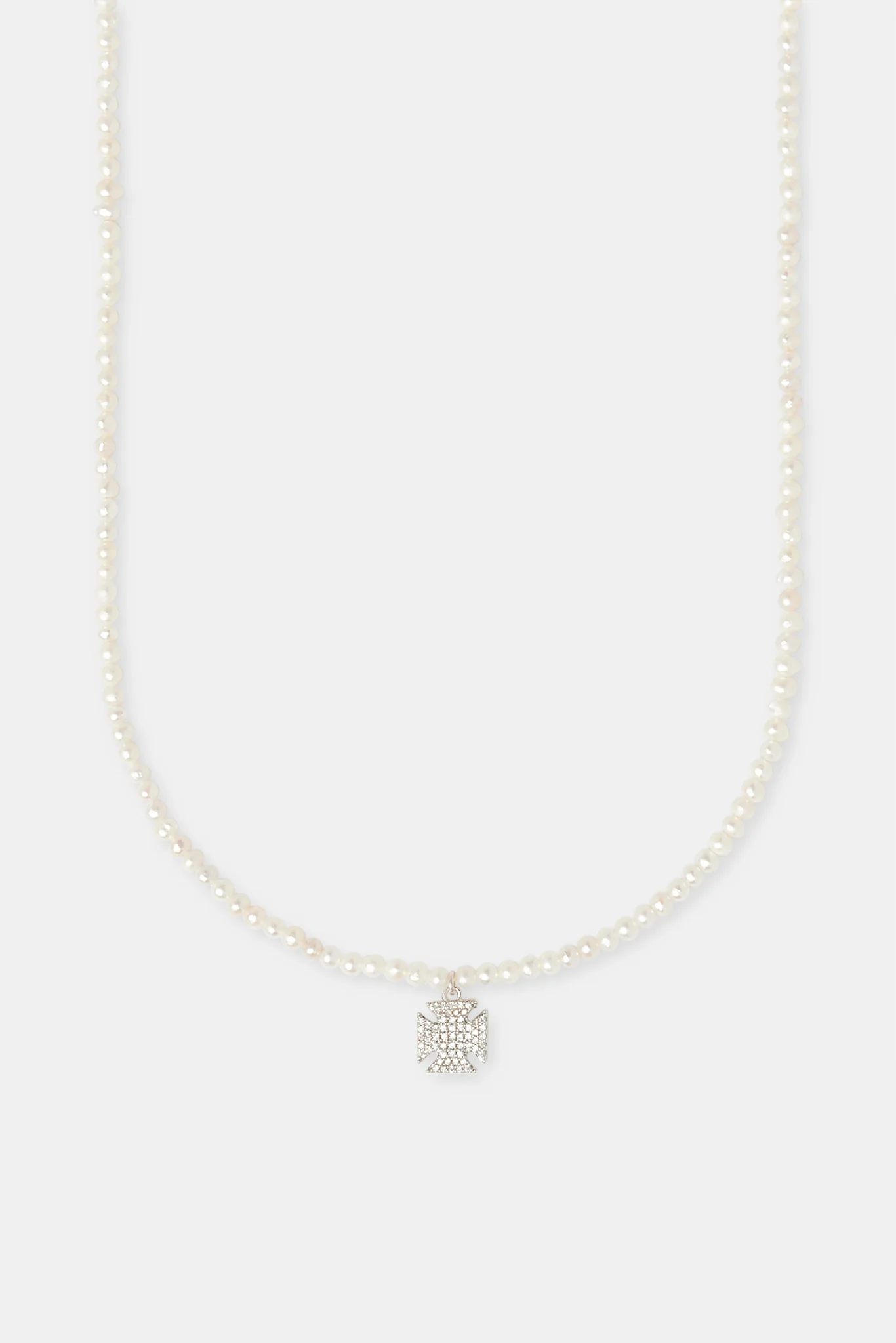 Iced Cross Motif Freshwater Pearl Necklace - 10mm - Image 2