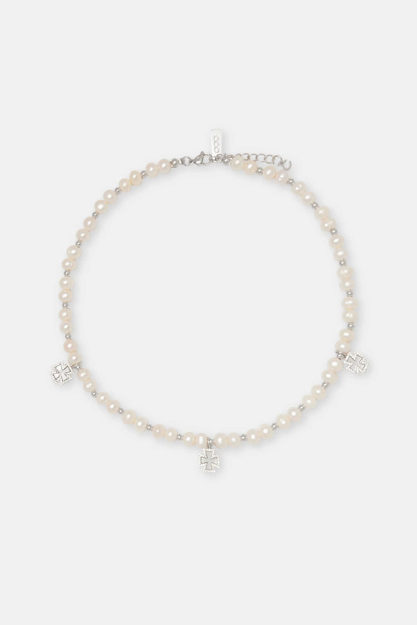 Iced Cross Motif Freshwater Pearl Necklace - 6mm - Image 3