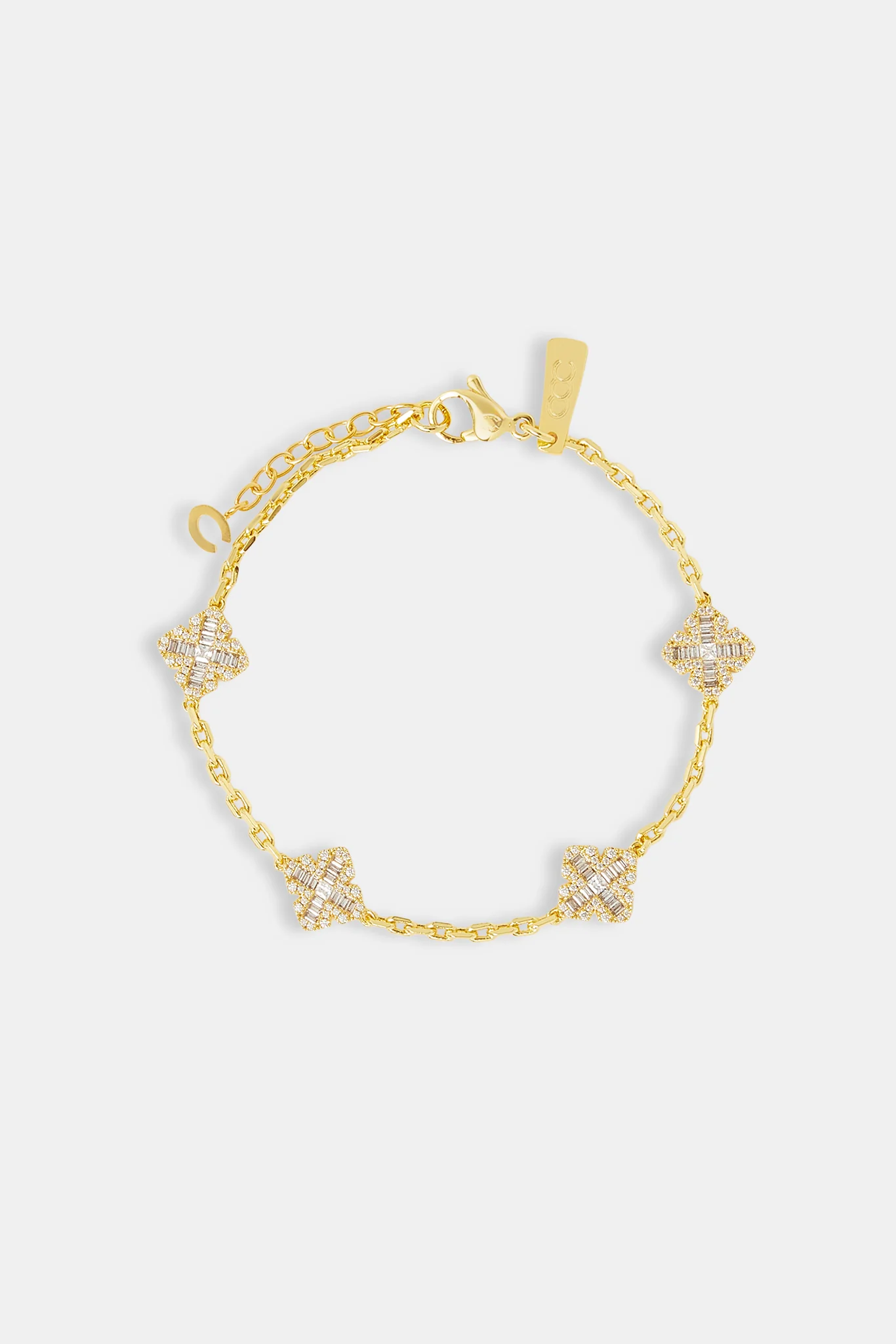 Iced Cross Motif Rolo Bracelet - 8mm - Gold - Image 2