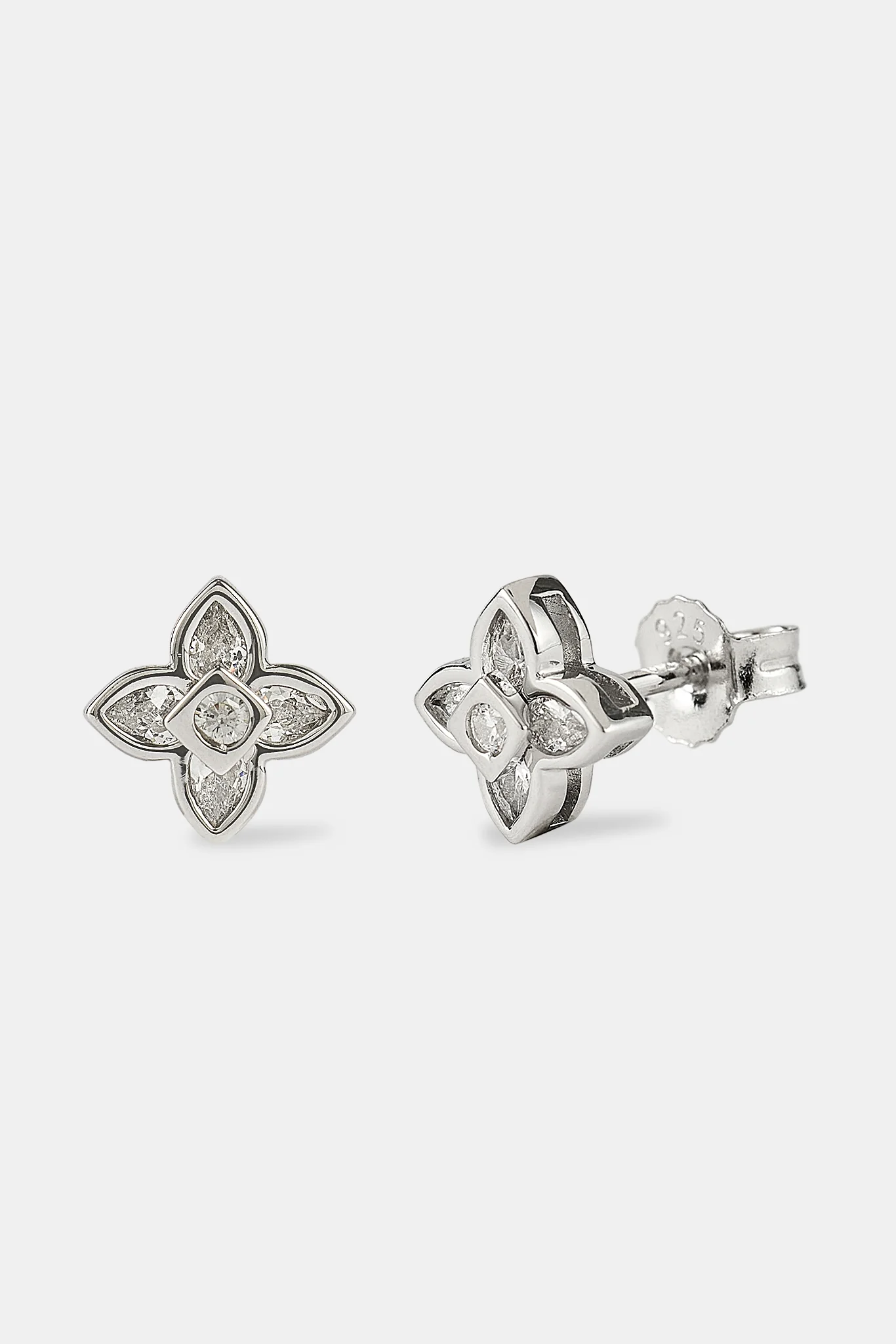 Iced Cross Motif Stone Stud Earrings - 8mm