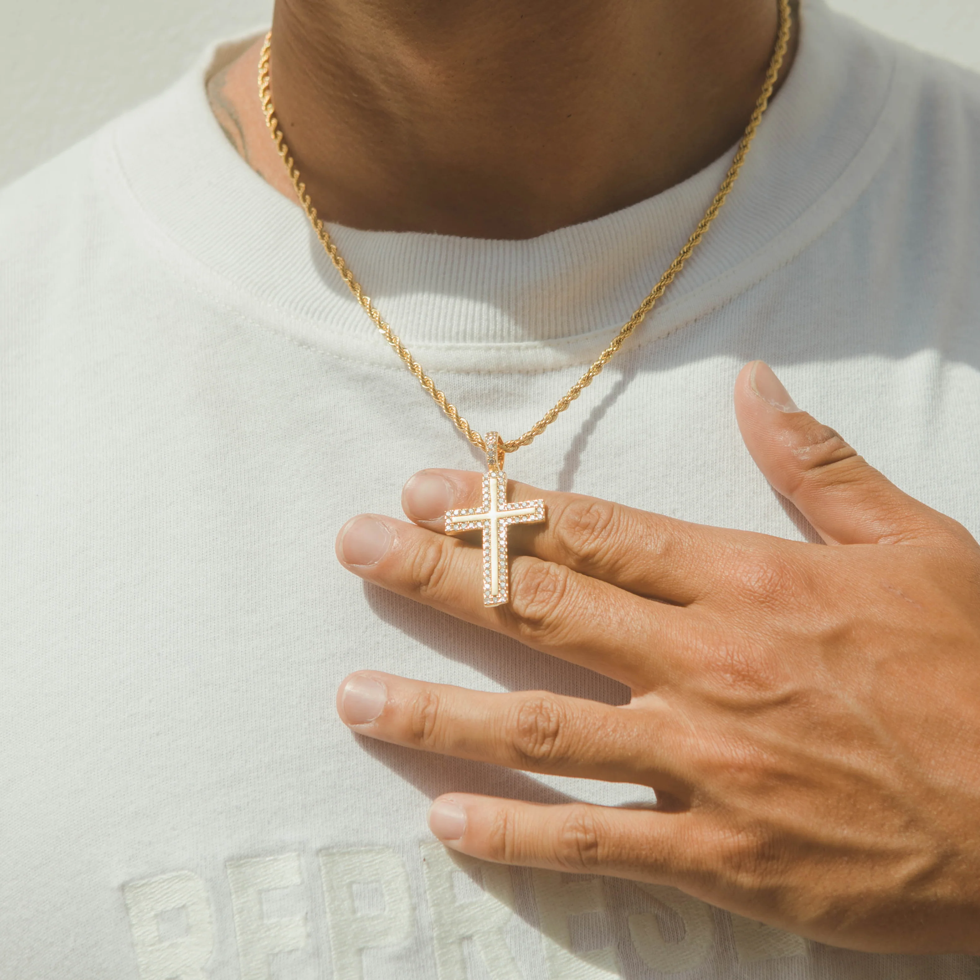 Iced Cross Pendant - Gold - Image 2