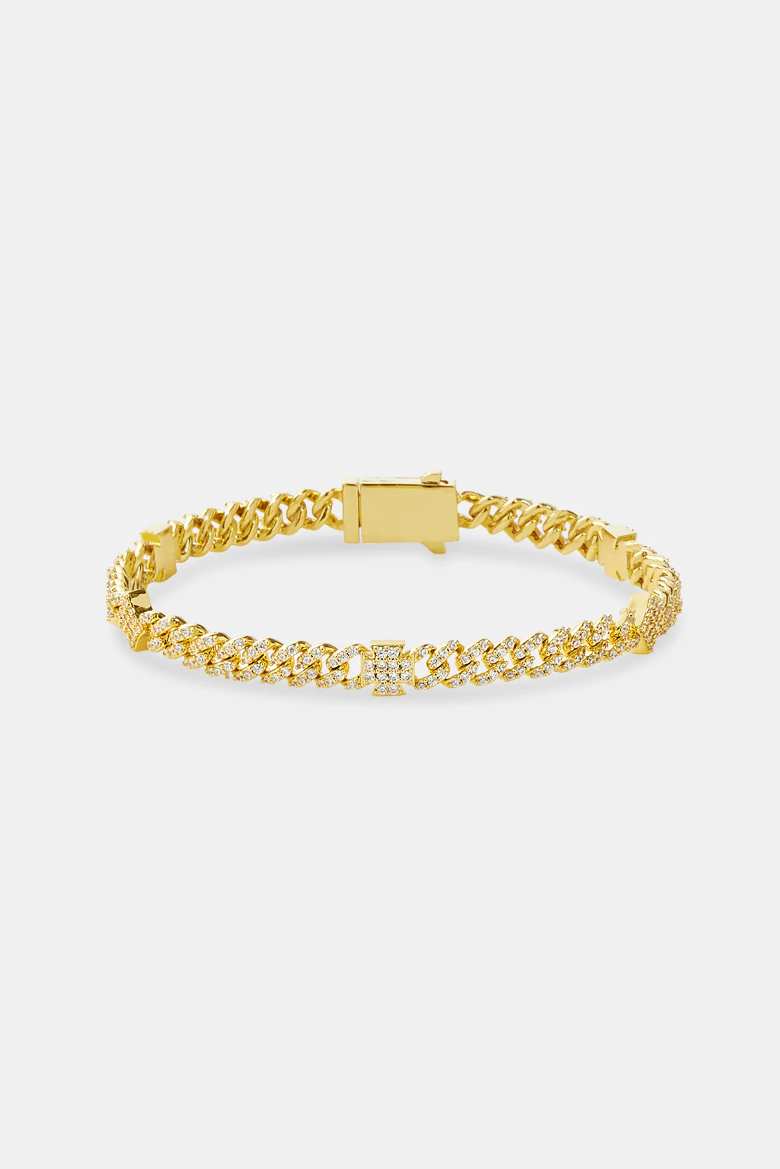 Iced Cross & Star Motif Cuban Bracelet - 6mm - Gold - Image 2