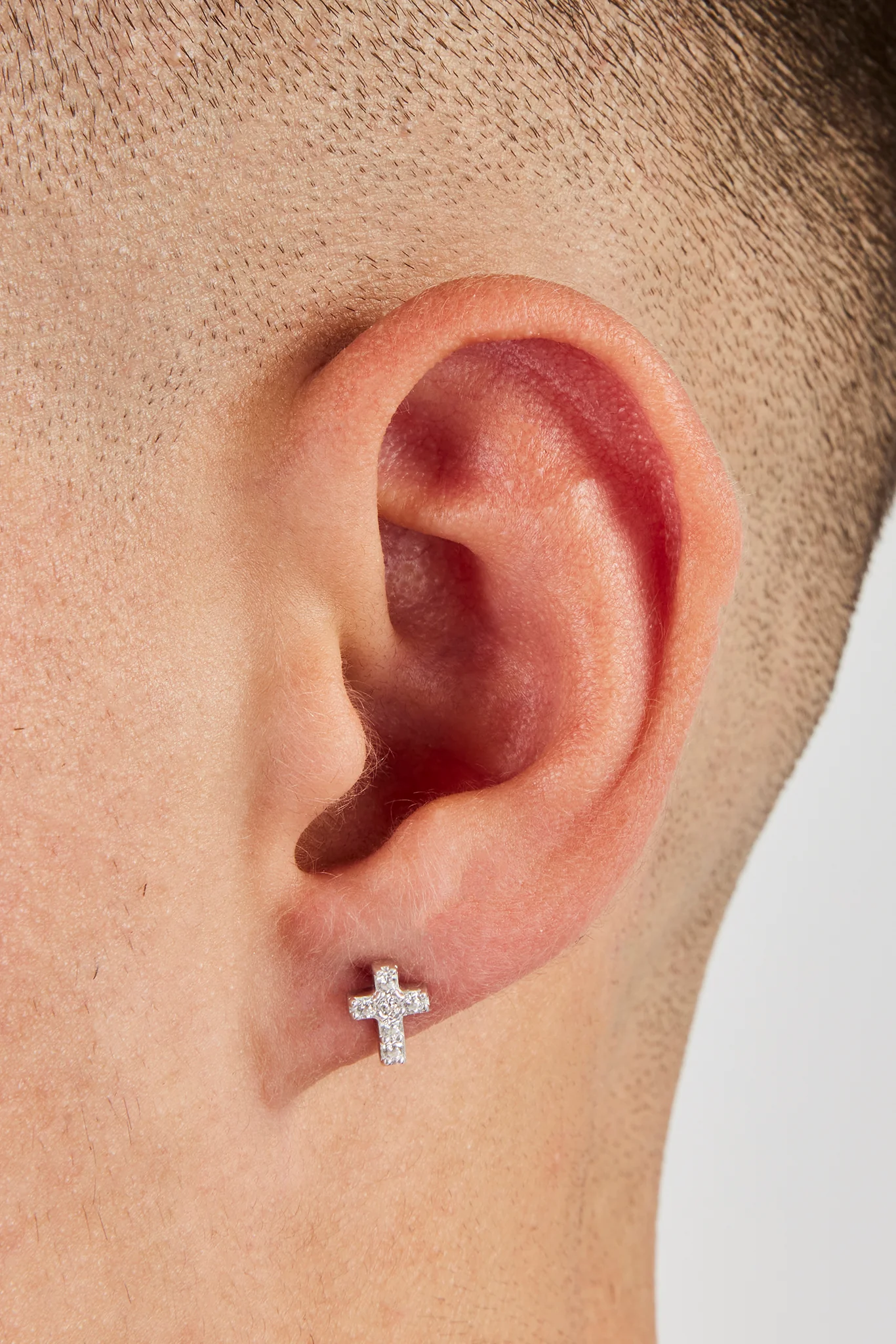 Iced Cross Stud Earrings - 8mm - Image 2