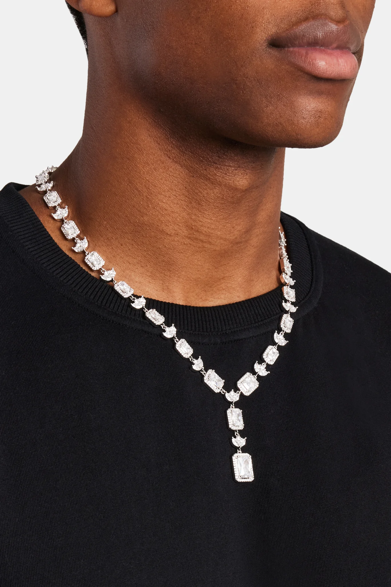 Iced CZ Bezel Cluster Drop Chain - White - Image 2