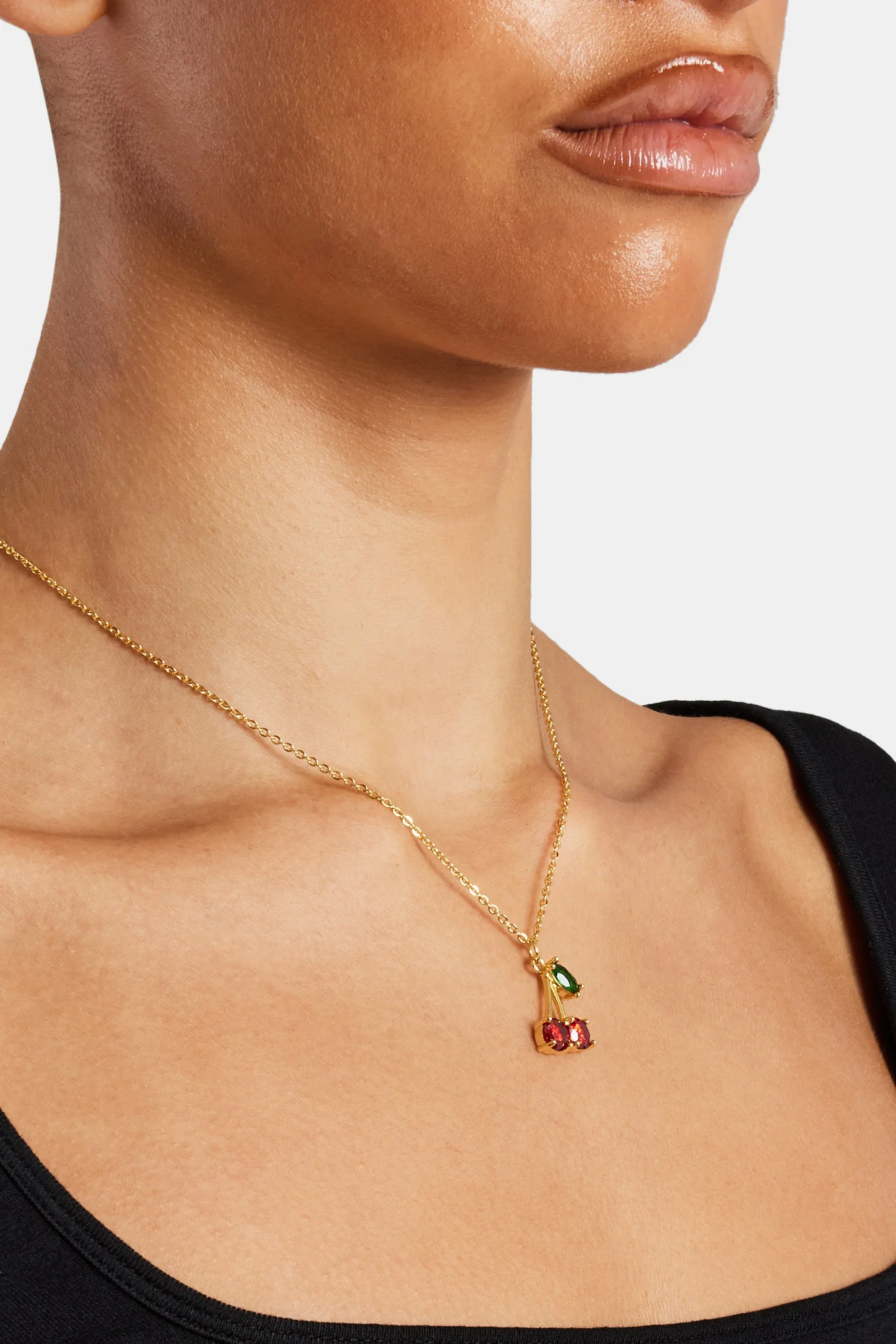Iced CZ Cherry Necklace - Gold - Image 3