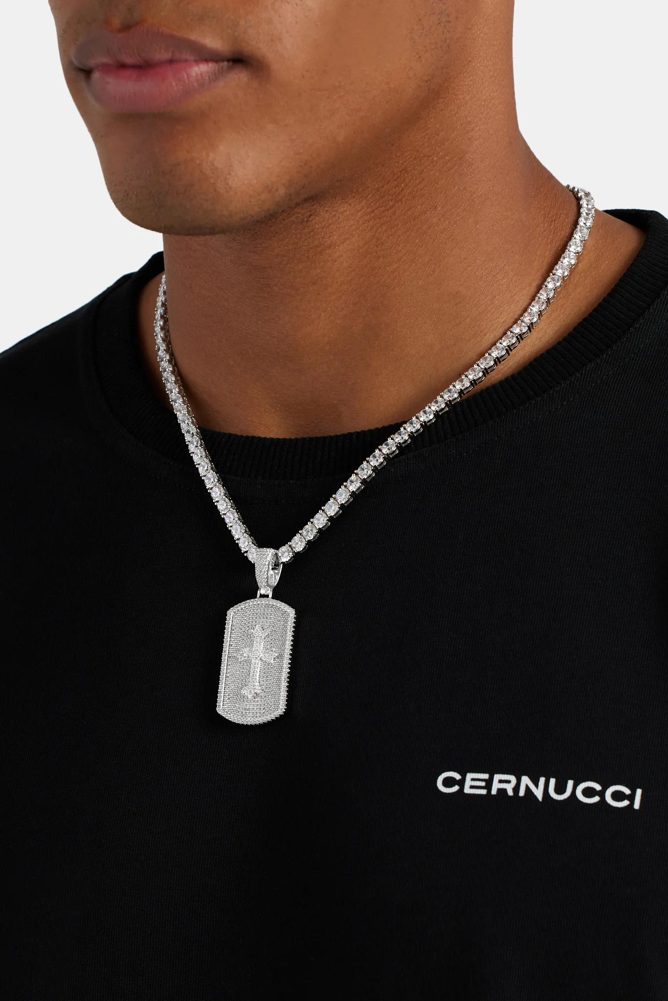 Iced CZ Debossed Celtic Cross Dog Tag Pendant - Image 3