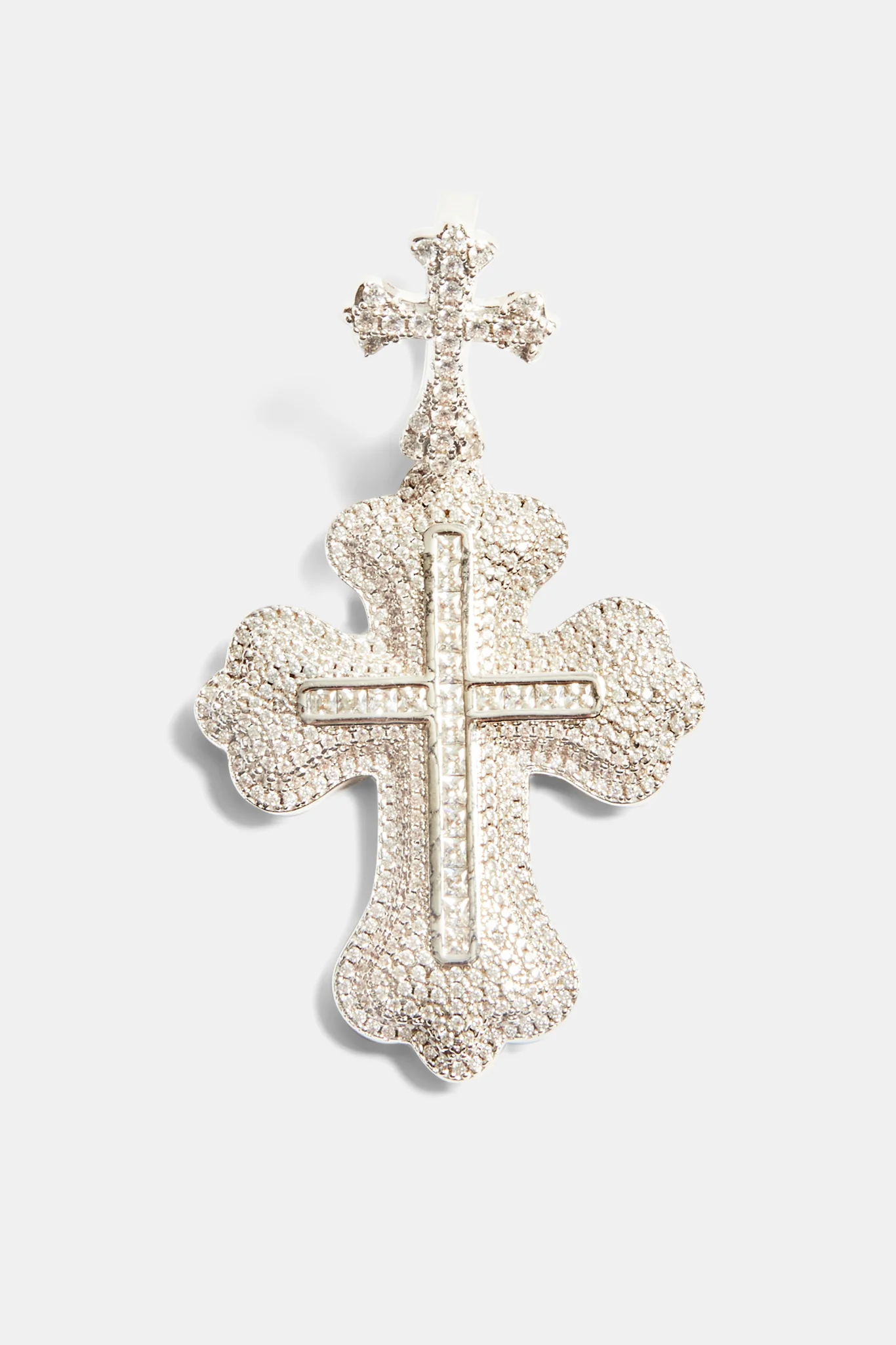 Iced CZ Double Chunky Cross Pendant - Image 2