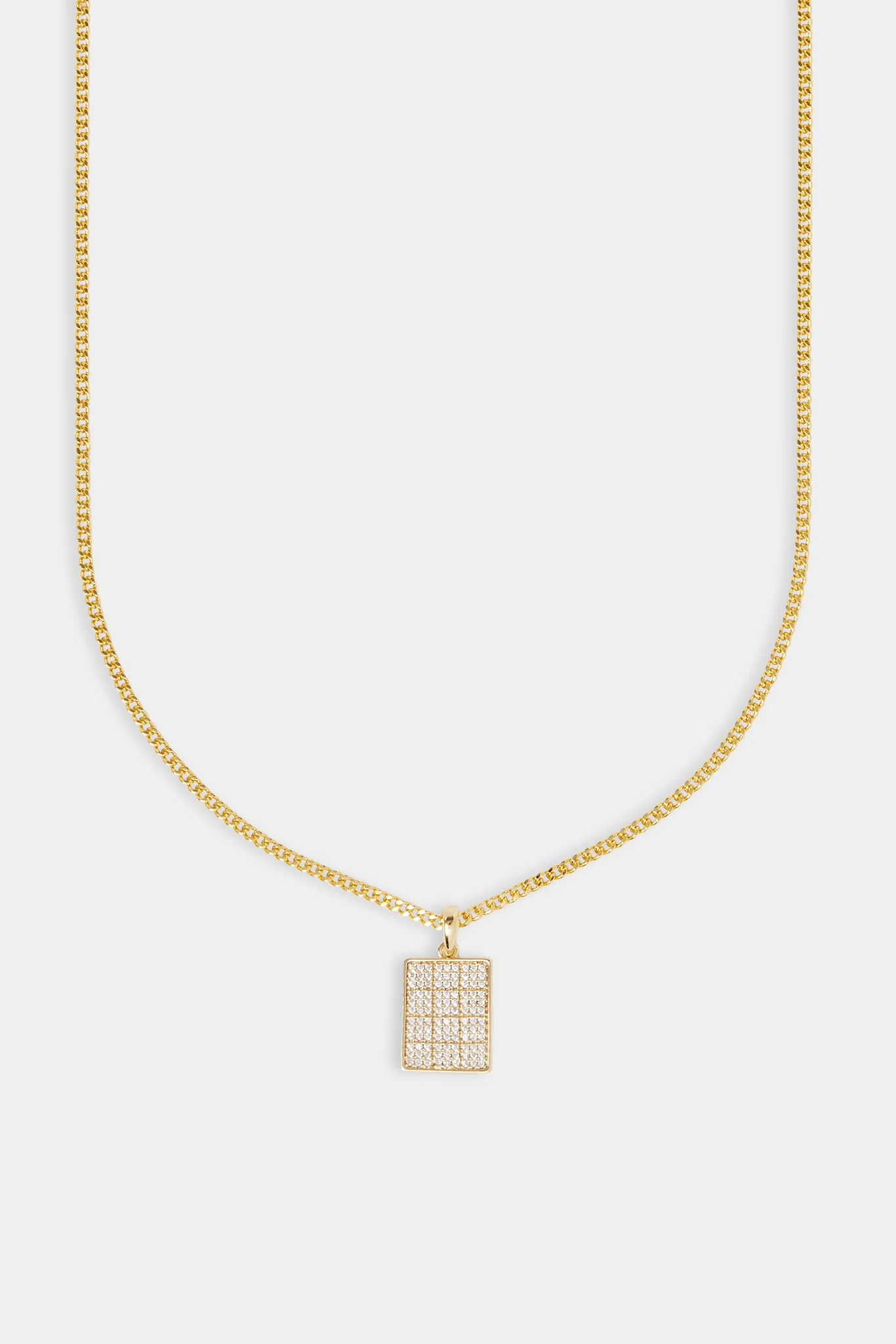 Iced CZ Grid Dog Tag Necklace - 20mm - Gold - Image 2