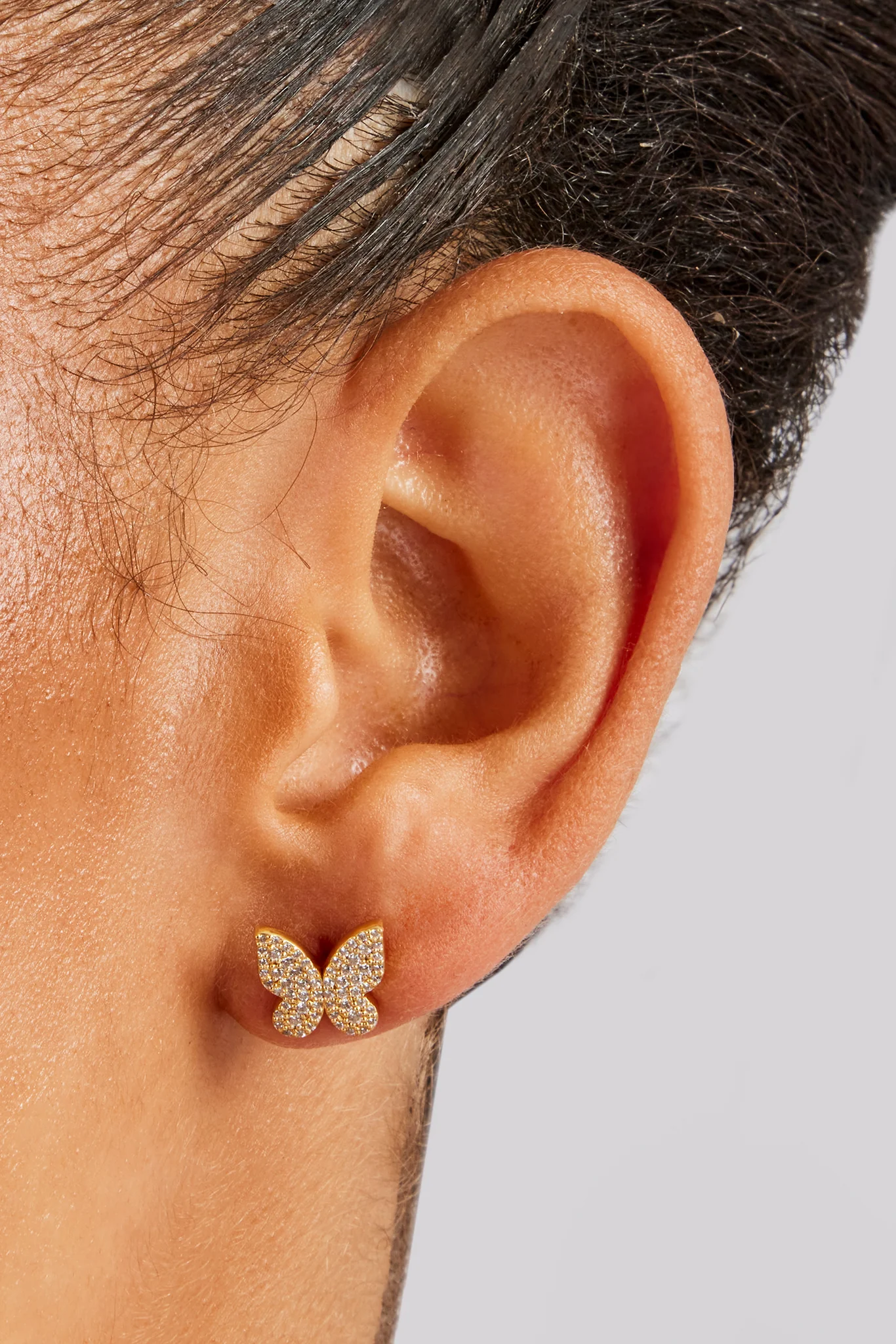 Iced CZ Pave Butterfly Stud Earrings - 10mm - Image 2