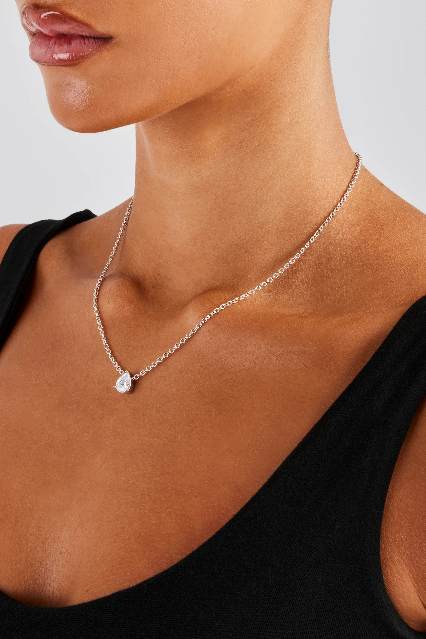 Iced CZ Pear Stone Necklace - 10mm - Image 3