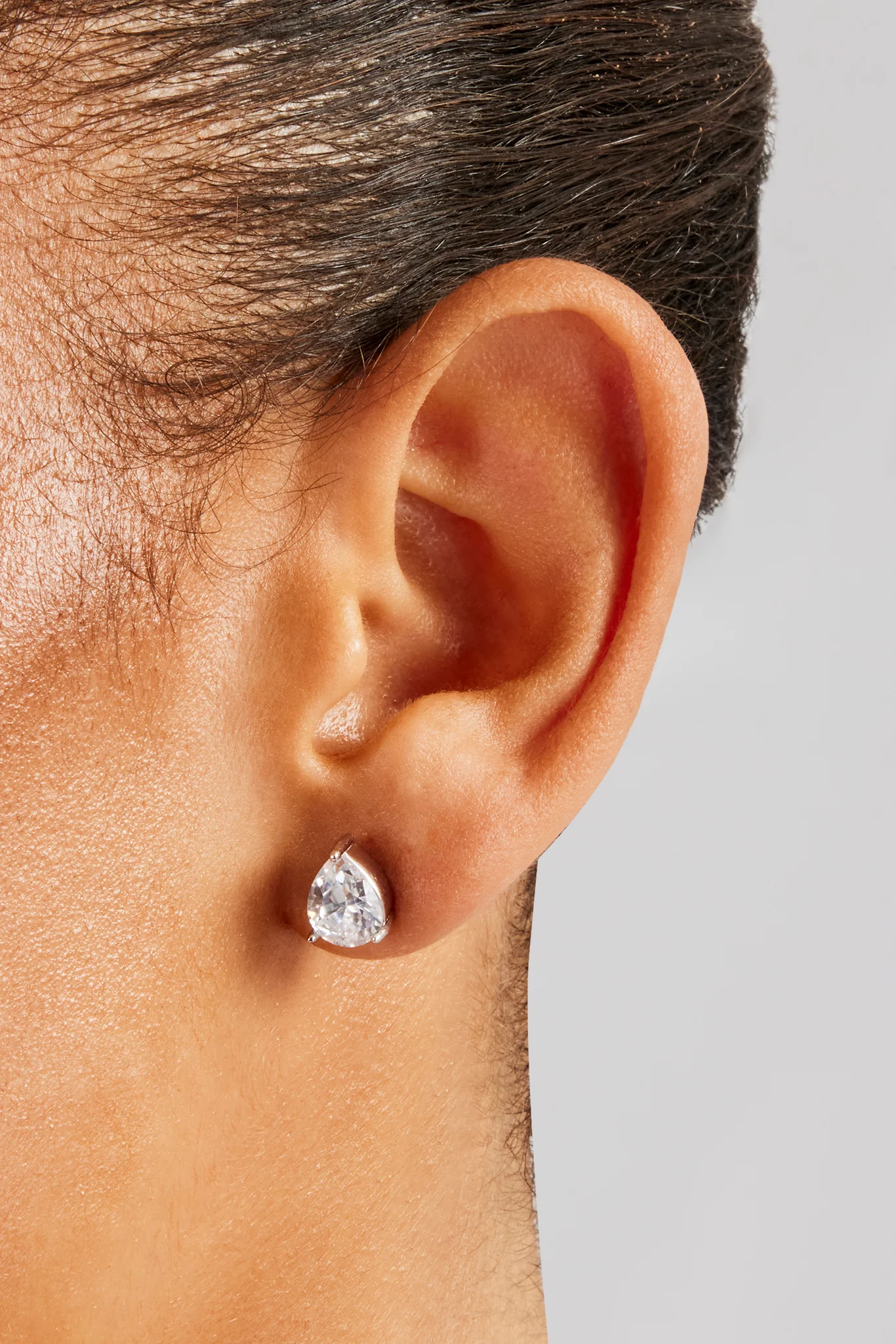 Iced CZ Pear Stone Stud Earrings - 10mm - Image 2