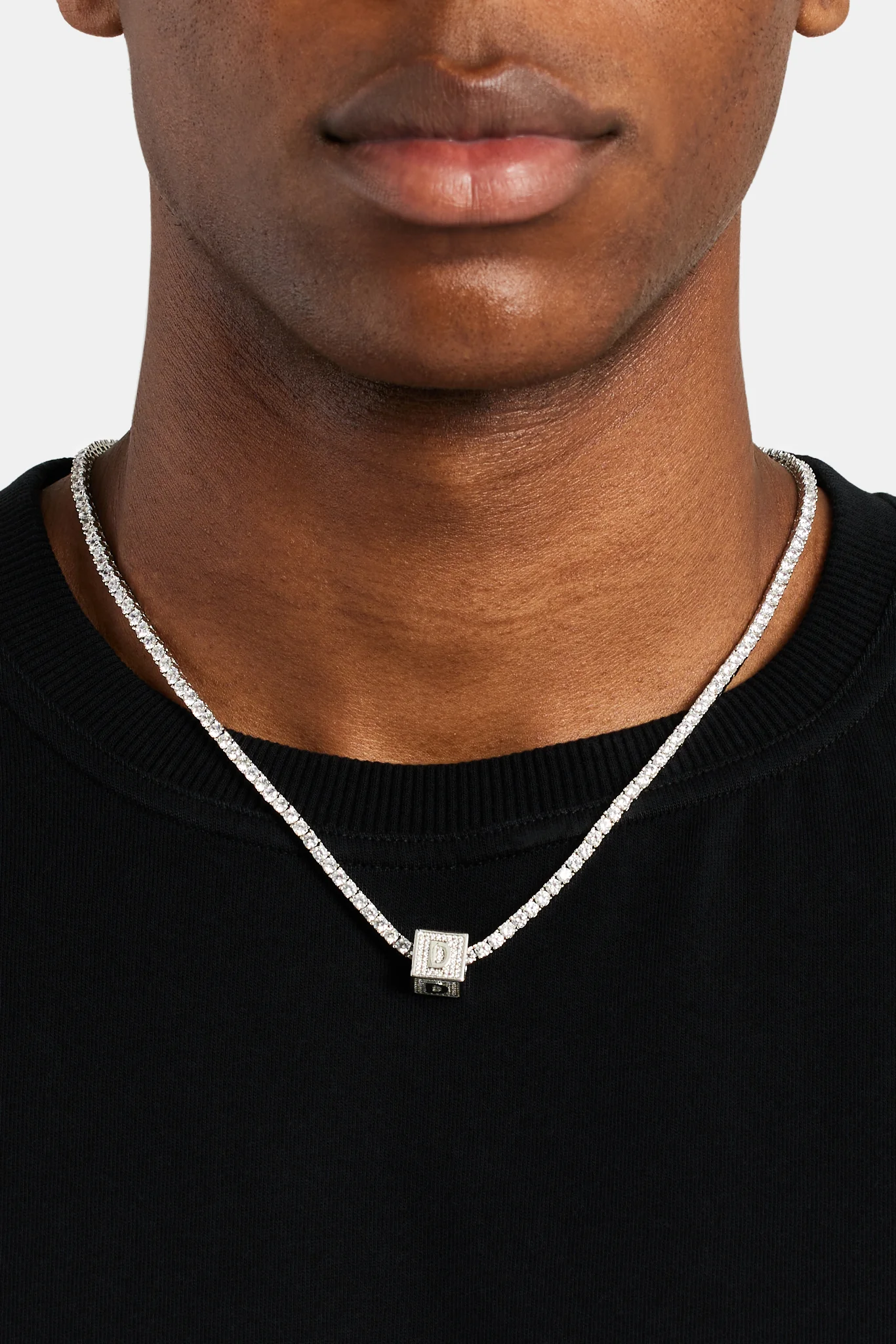 Iced D Letter Block Pendant - Image 3