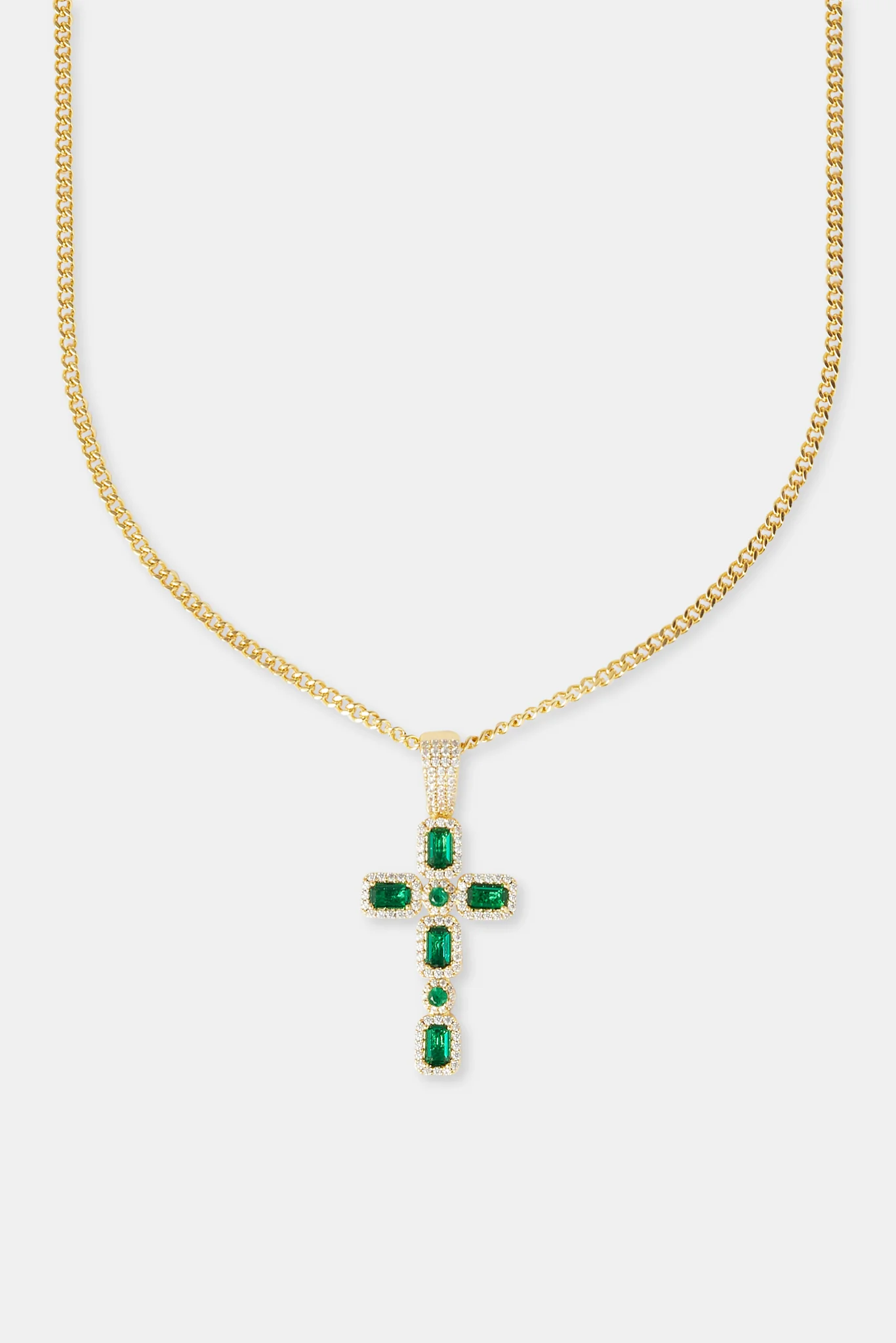 Iced Dark Green Gemstone Cross Cuban Necklace - 40mm - Image 2