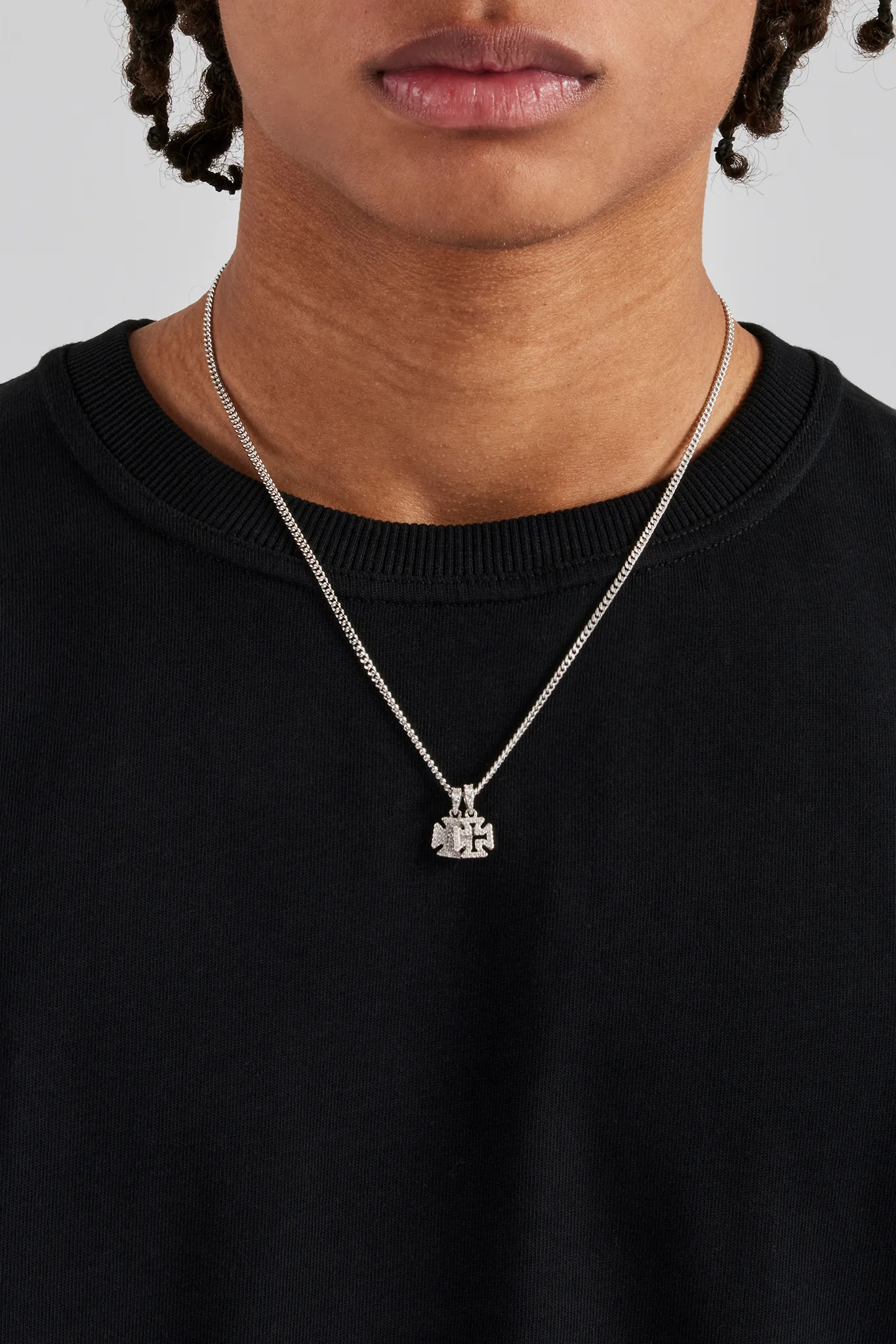 Iced Double Cross Motif Cuban Necklace - 10mm - Image 2