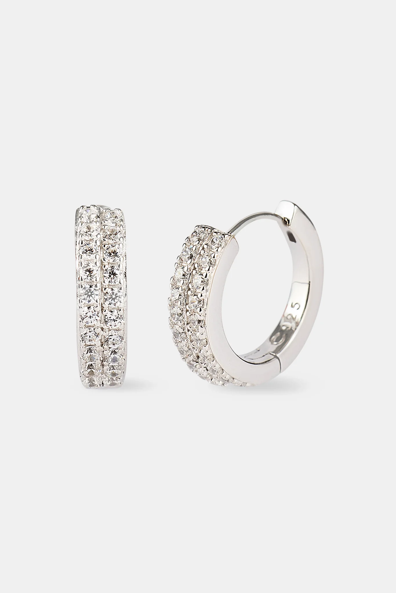 Iced Double Row Hoop Earrings - 10mm - White - Image 2