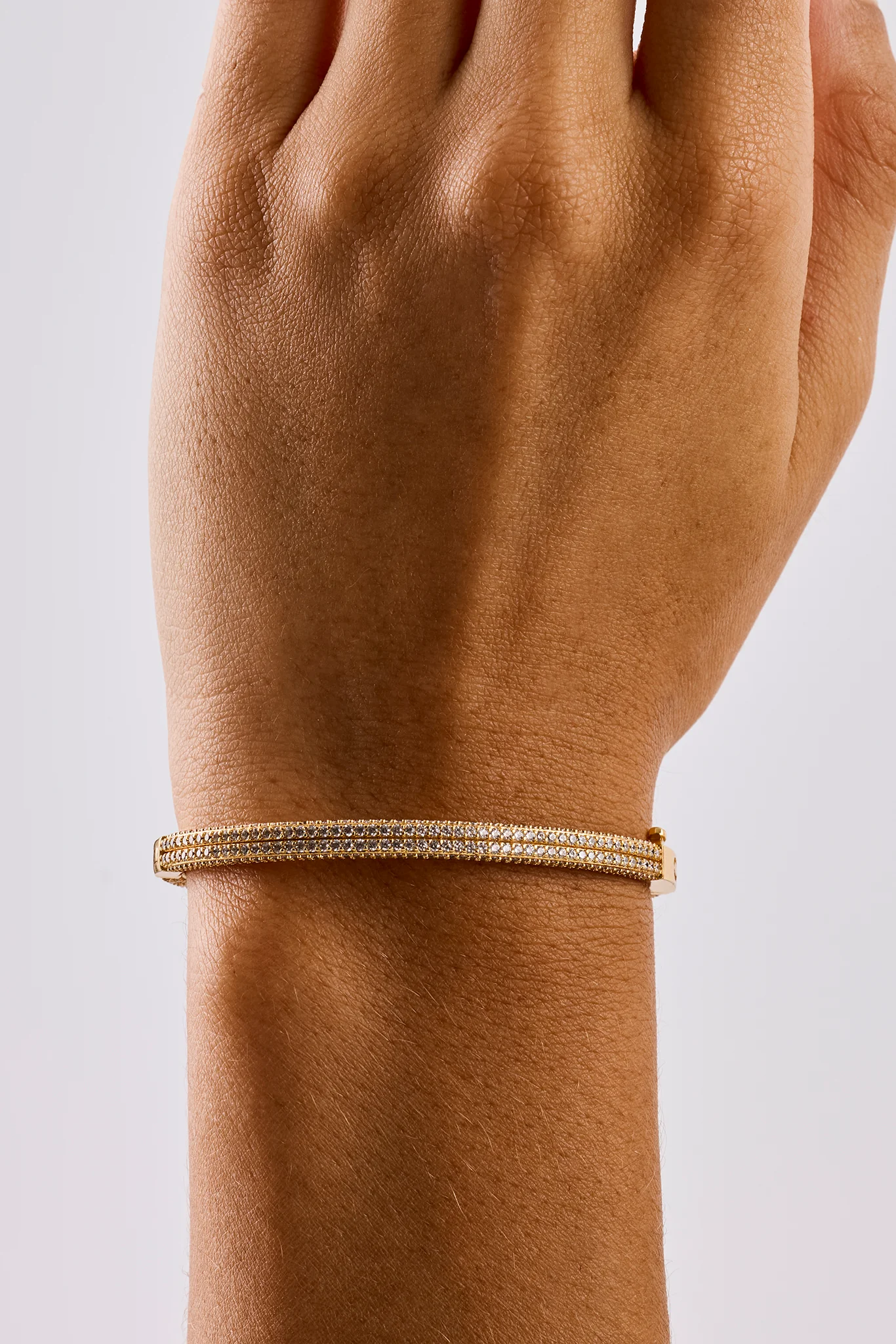 Iced Double Row Tennis Bangle - 4mm - Gold - Image 2