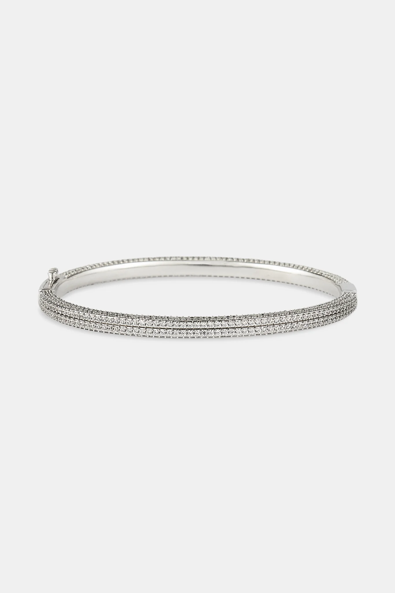 Iced Double Row Tennis Bangle - 4mm - White