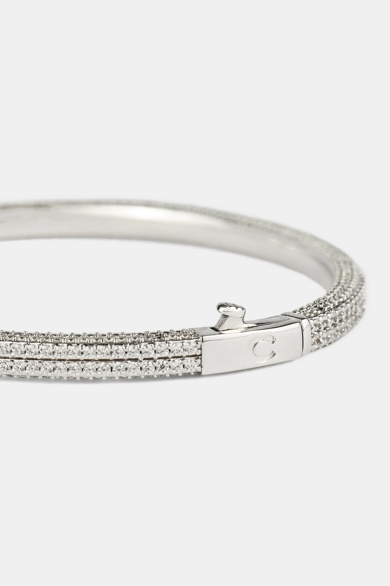 Iced Double Row Tennis Bangle - 4mm - White - Image 3