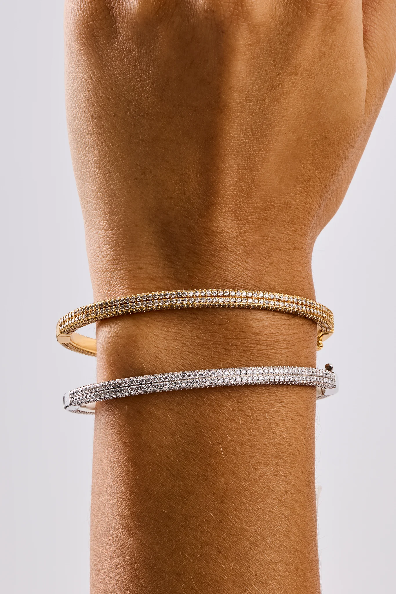 Iced Double Row Tennis Bangle - 4mm - White - Image 4