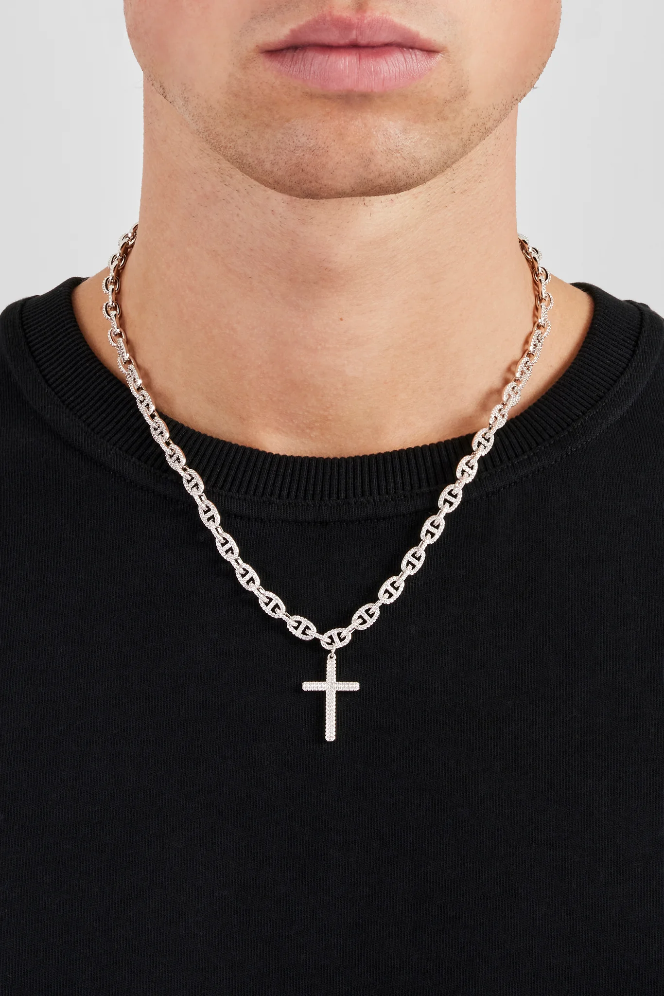Iced Drop Cross Coffee Bean Chain - 6mm