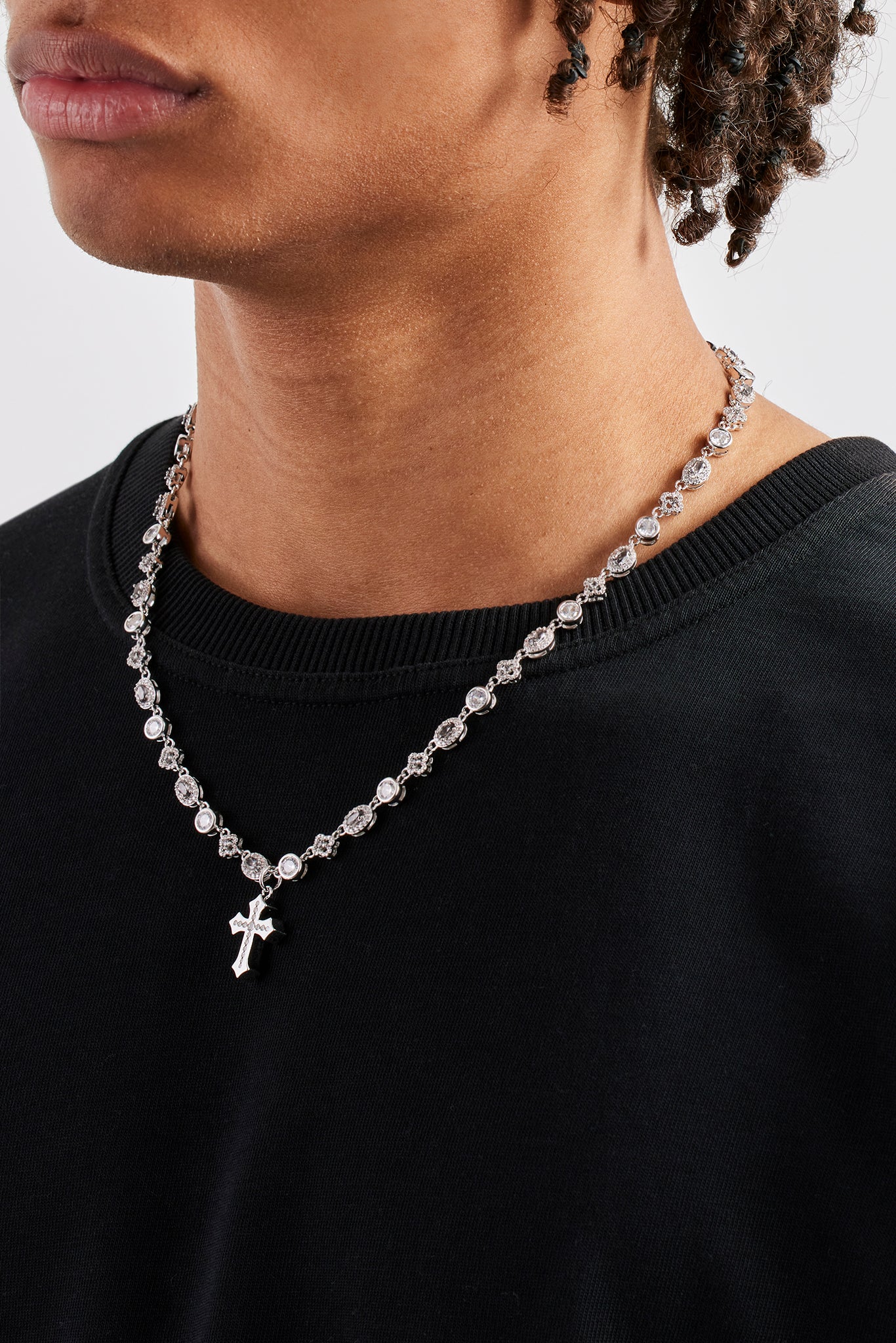 Iced Drop Cross & Motif Multi Gemstone Chain - 6mm - Image 3