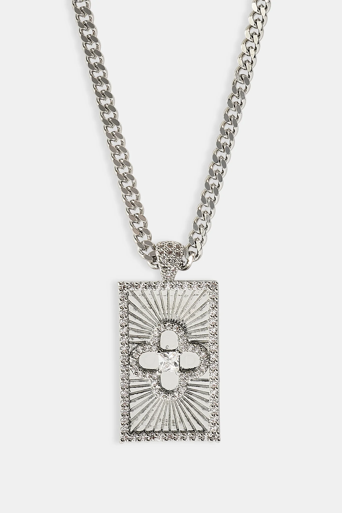 Iced Edge Motif Tag Micro Pendant Necklace - 15mm - White - Image 4