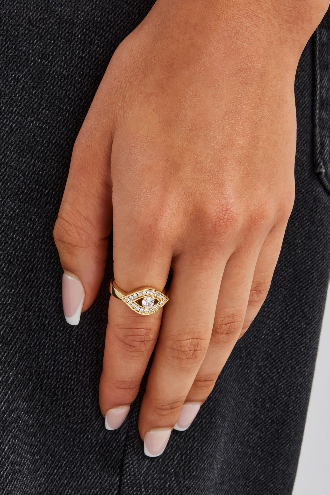 Iced Evil Eye Outline Ring - 10mm - Gold - Image 2