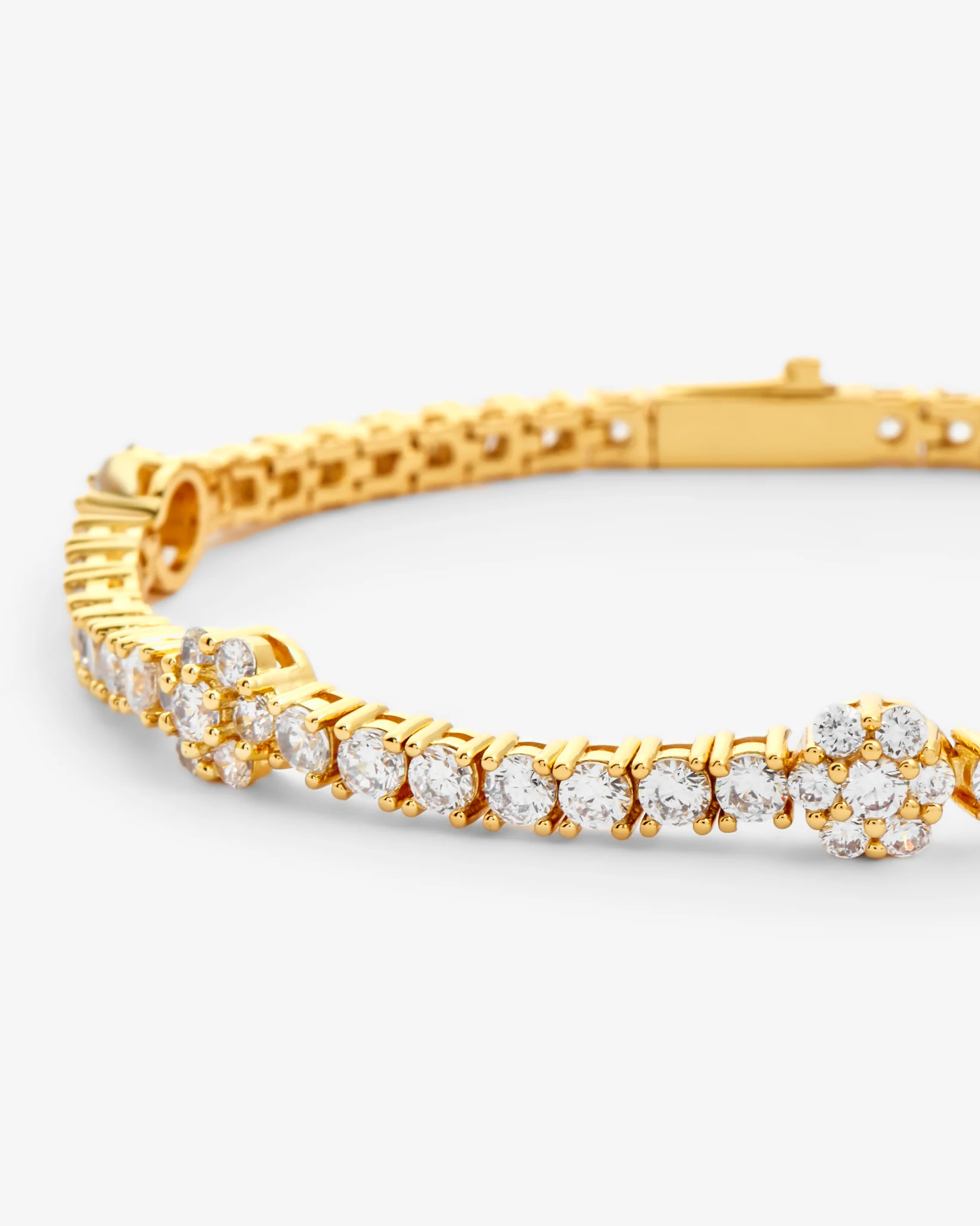 Iced Floral Detail Tennis Bracelet - Gold - Image 4