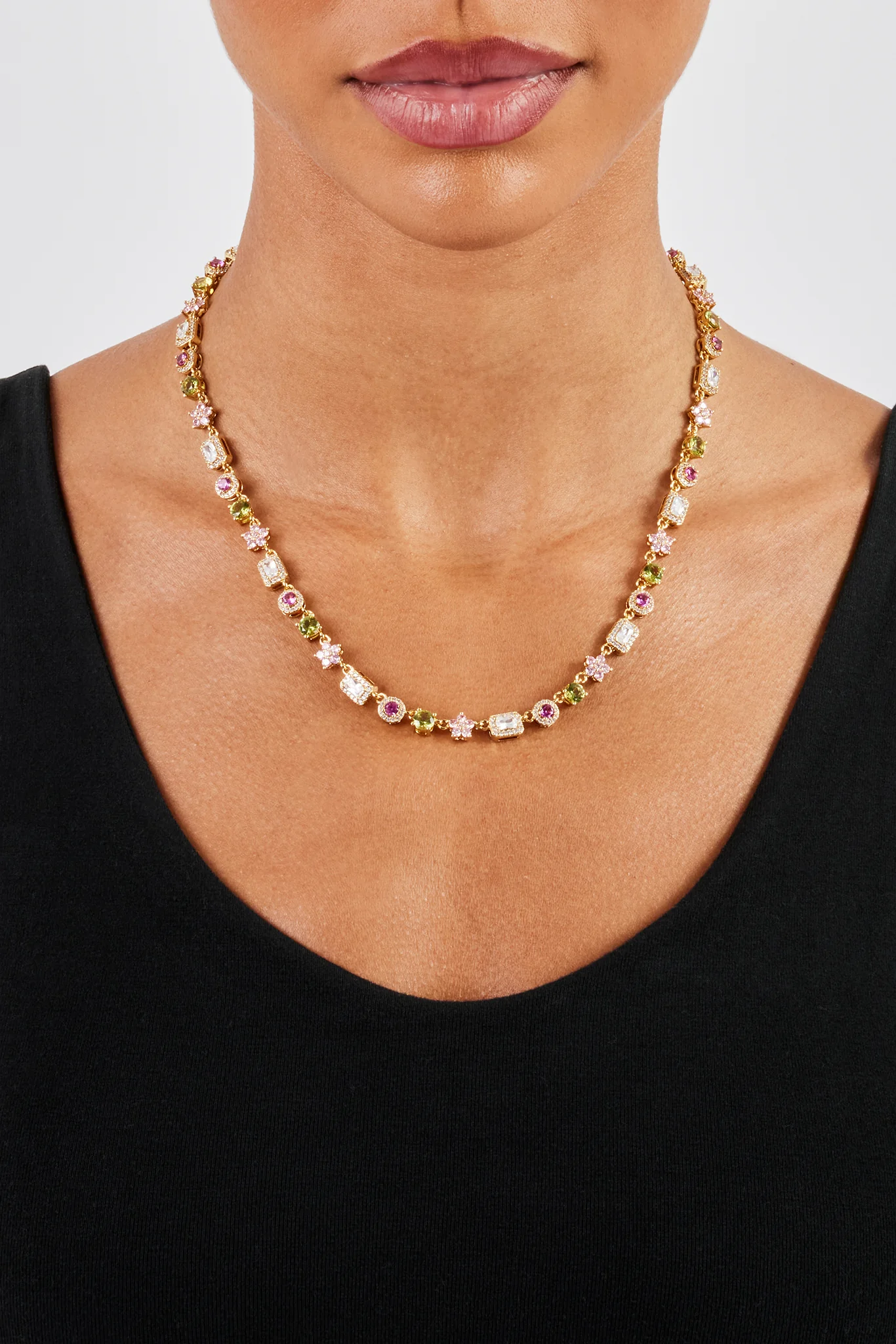 Iced Floral Multi Gemstone Chain - 6mm