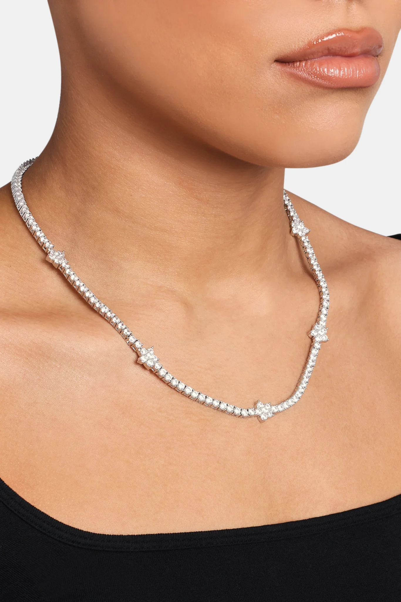 Iced Flower Tennis Chain - White 3mm - Image 4