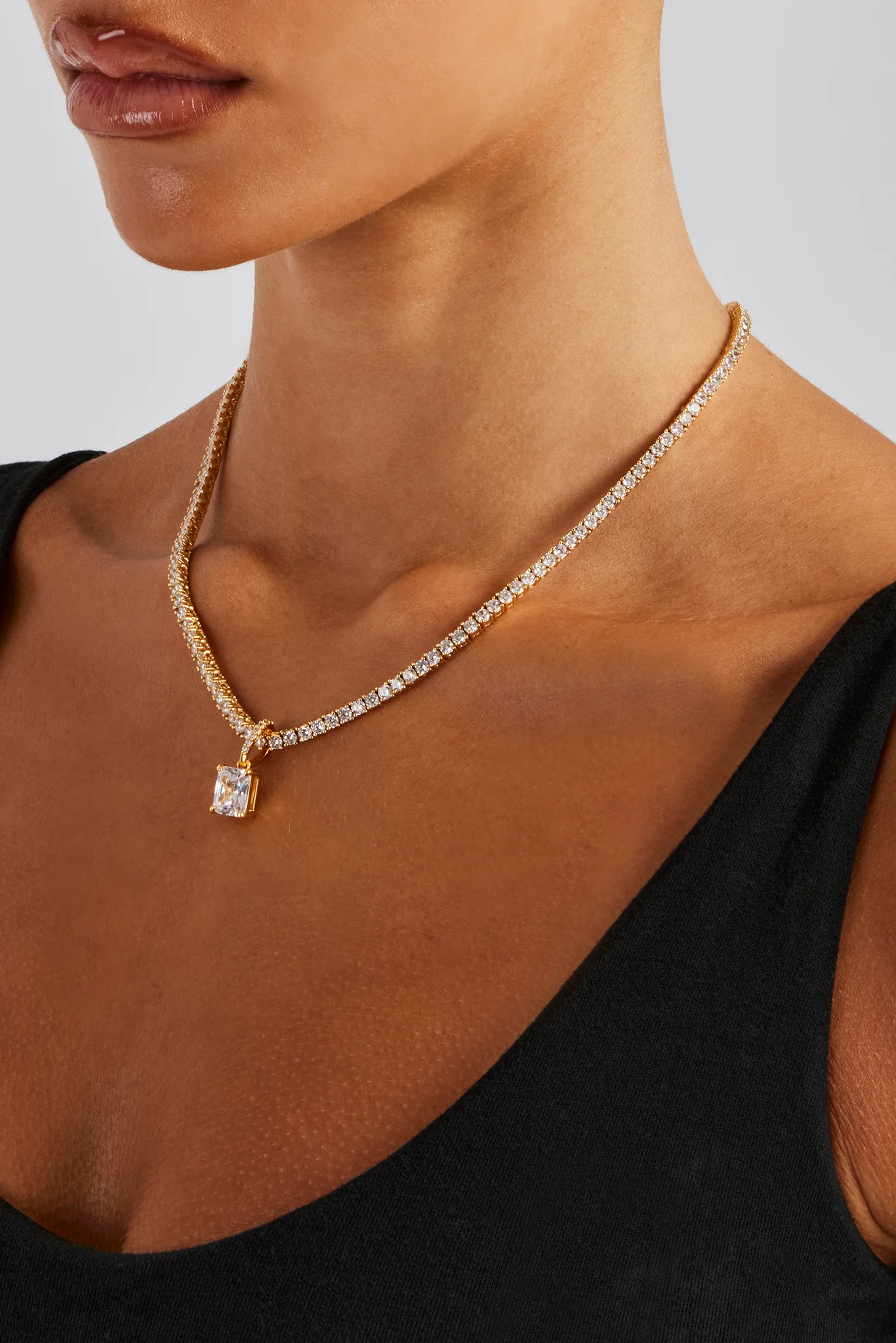 Iced Gemstone Pendant & 3mm Tennis Chain - Gold - Image 3