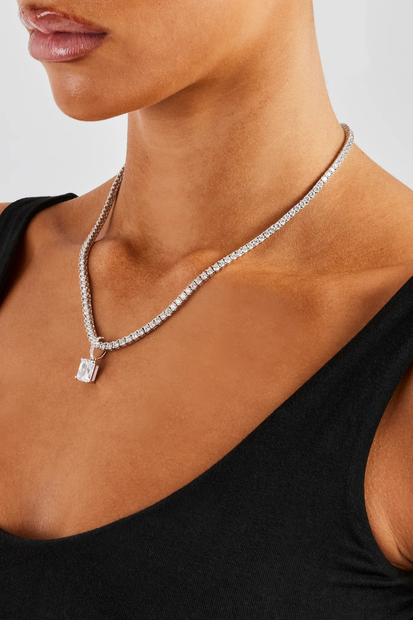 Iced Gemstone Pendant & 5mm Tennis Chain - White - Image 3