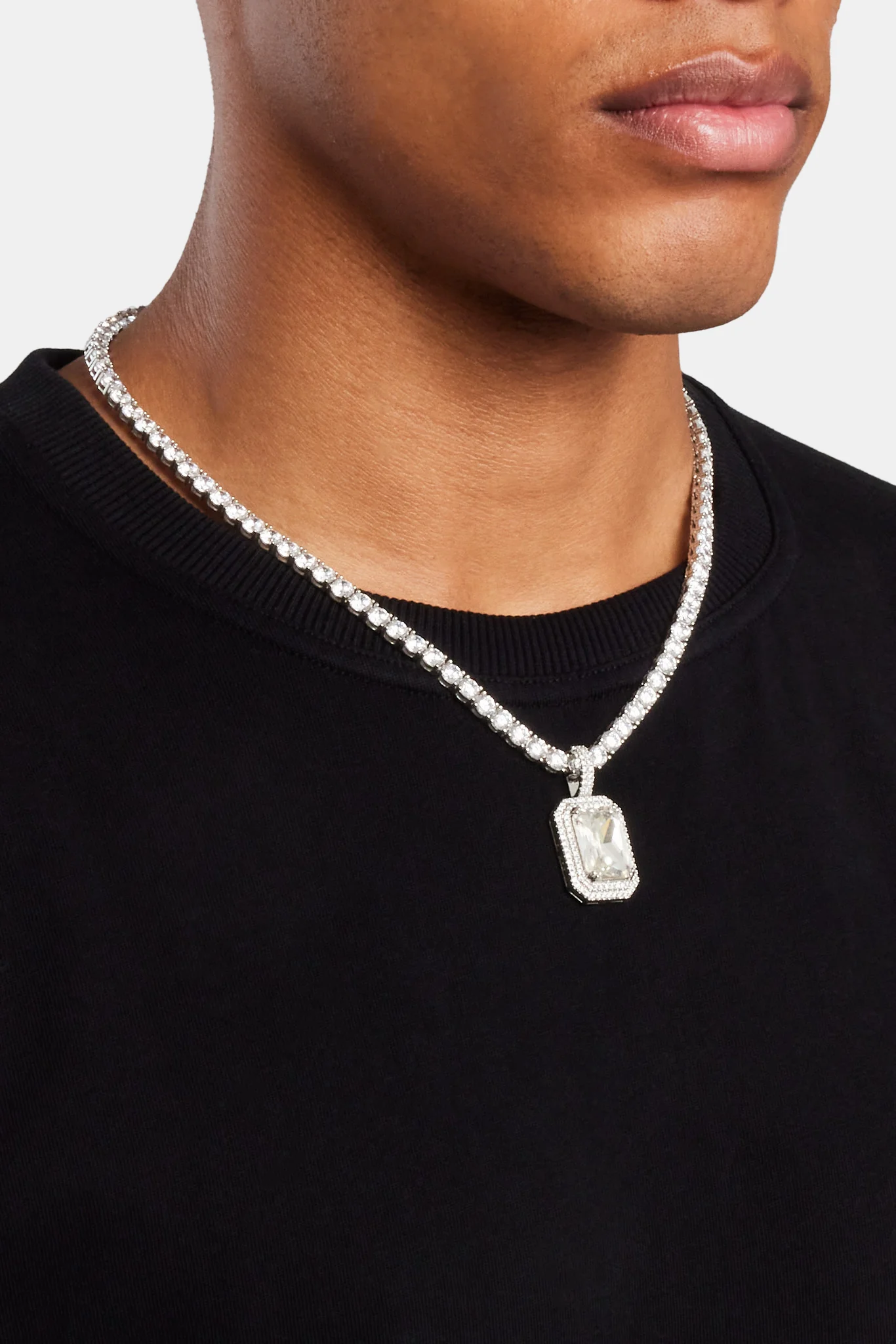 Iced Gemstone Pendant - White - Image 3