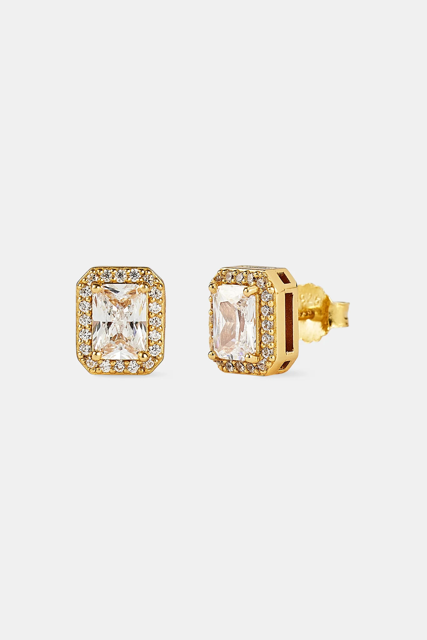 Iced Gemstone Stud Earrings - 10mm - Gold