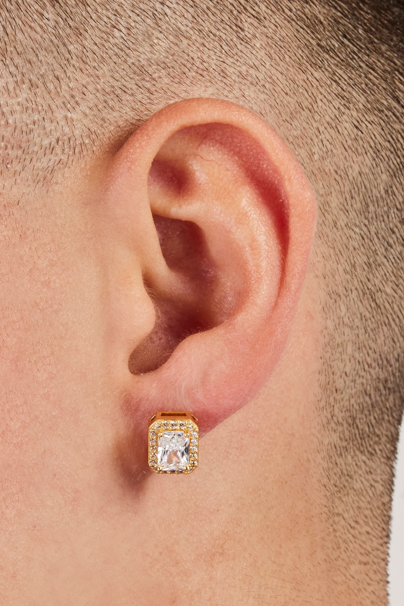 Iced Gemstone Stud Earrings - 10mm - Gold - Image 2