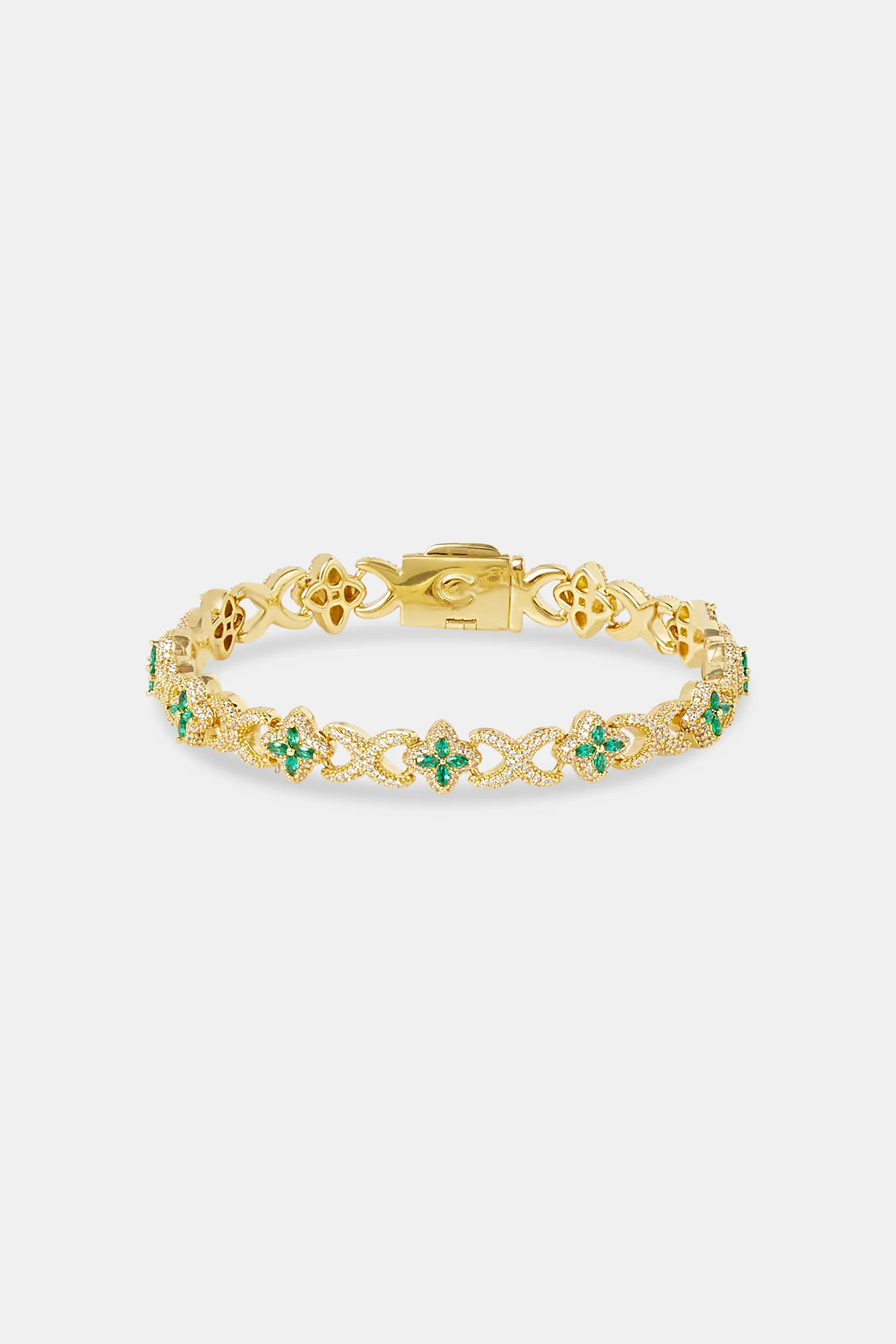 Iced Green Baguette Motif Infinity Bracelet - 10mm - Gold - Image 2