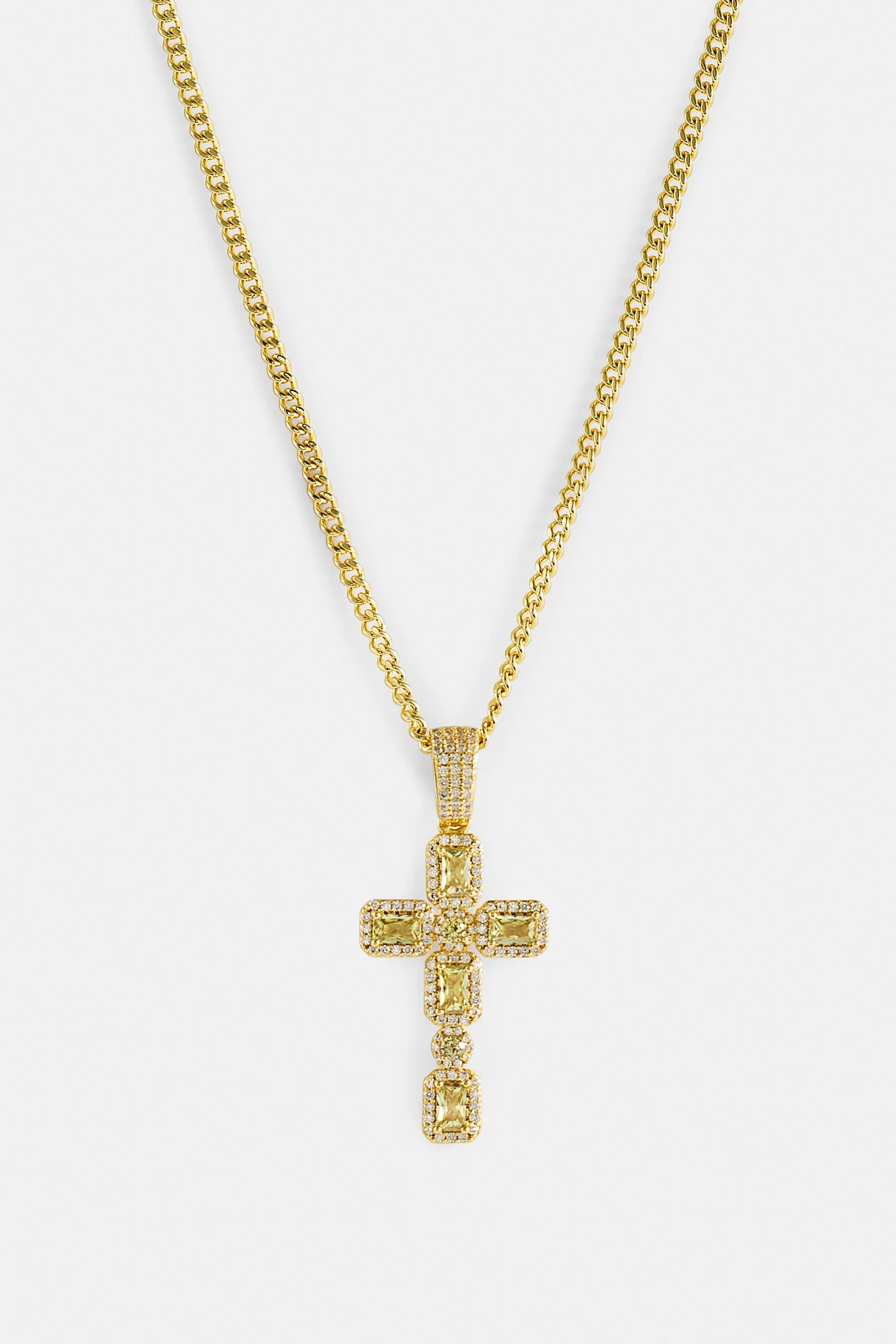 Iced Green Gemstone Cross Cuban Necklace - 40mm - Image 3