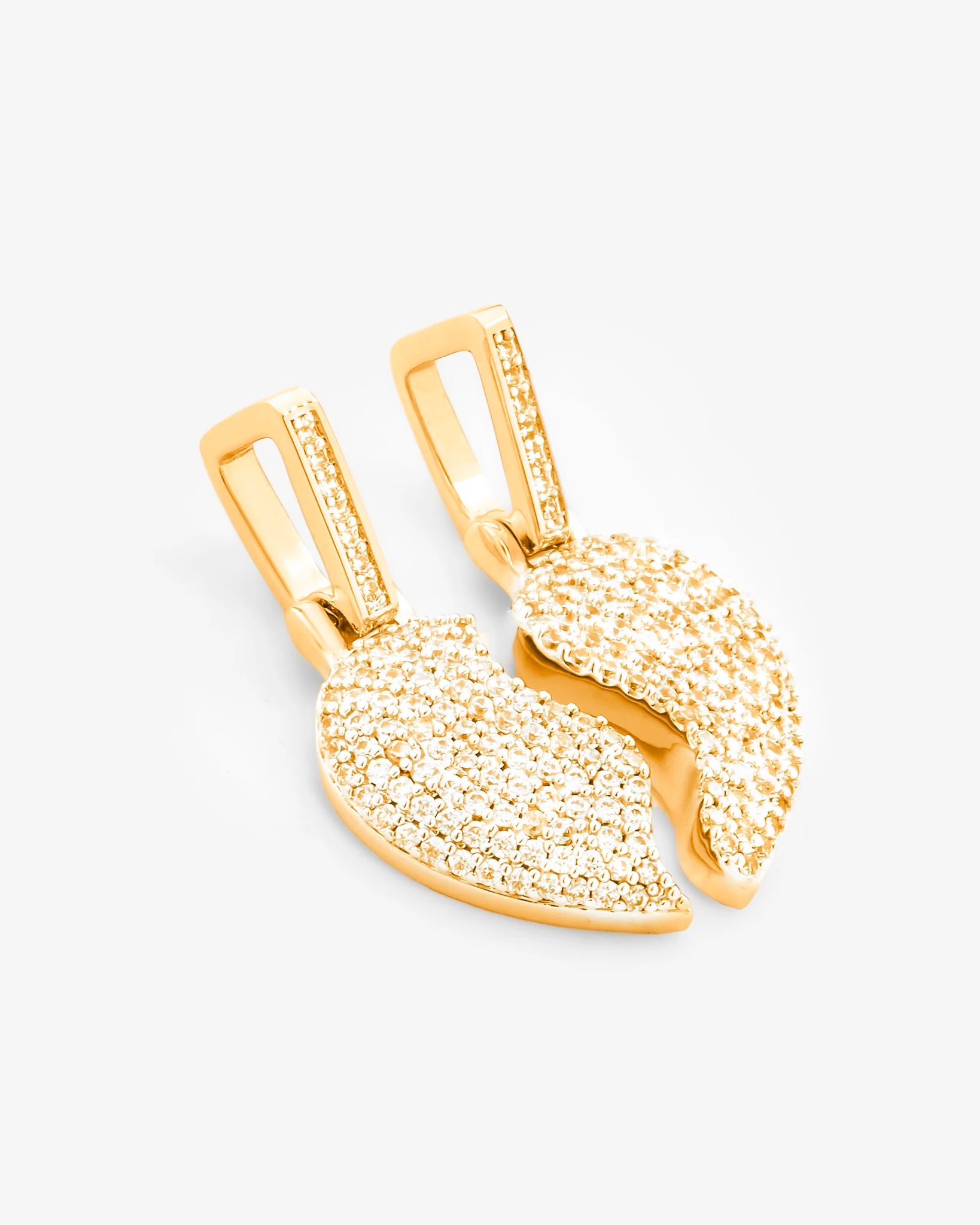 Iced Half Heart Pendant - Gold - Image 2